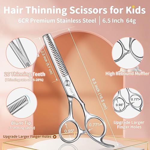 Miniatura 3 de CIICII Kit de tijeras de corte de pelo para niños, juego de tijeras de peluquería de punta redonda de seguridad (tijeras de adelgazamiento para