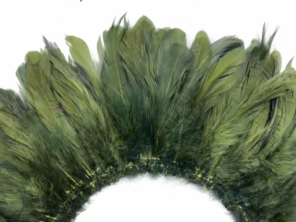 1 Yard - Olive Green Bleached & Dyed Strung Rooster Schlappen Wholesale Feathers (Bulk) Halloween Carnival Costume Craft Supply | Moonlight Feather