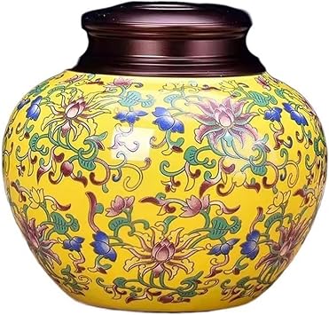 tea caddy High-grade Ceramic Enamel Painted Tea Canisters Metal Lid Sealed Storage Jar Household Empty Porcelain Canisters tea storageYellow