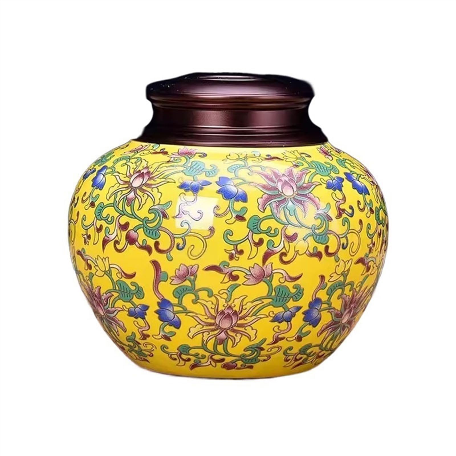 Bx9rE7tK3g Kitchen Storage Jar High-grade Ceramic Enamel Painted Tea Canisters Metal Lid Sealed Storage Jar Household Empty Porcelain Ceramic Tea Canister(Yellow)