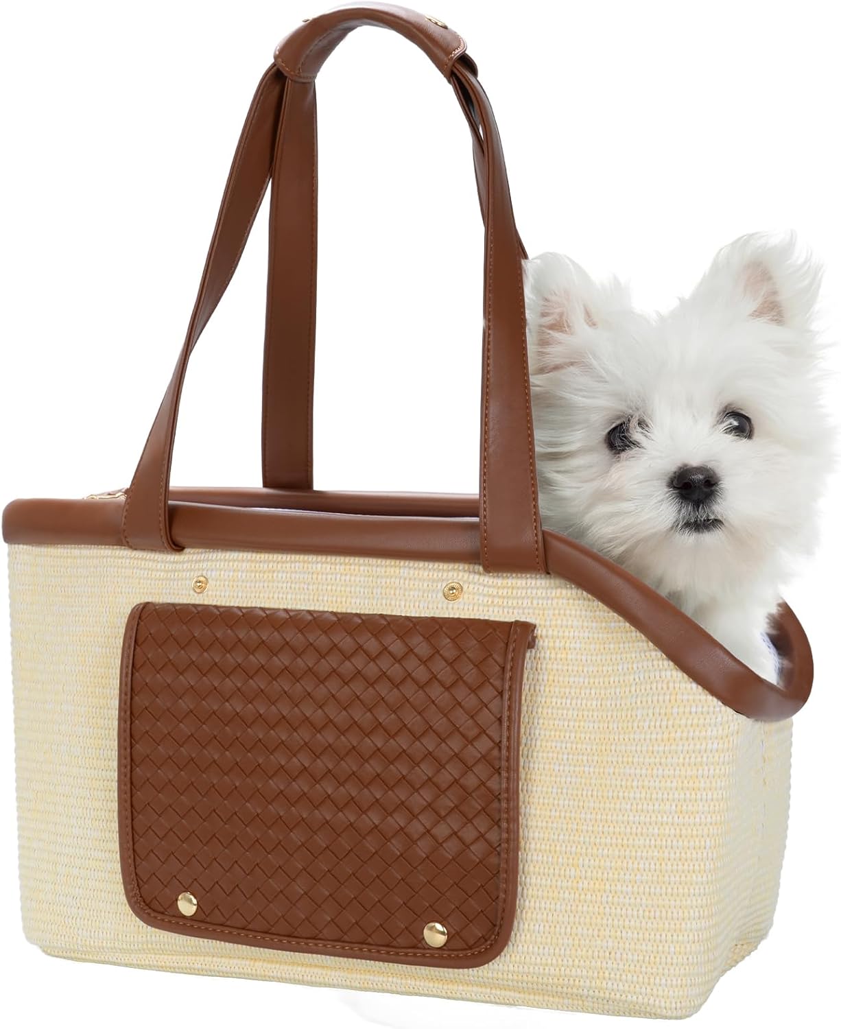 Dog Purse Carrier for Small Dogs Cats, Luxury Pet Bag for Puppy Kitten, TSA Airline Approved Dog Carrier Soft-Sided Travel Tote Up to 10 lbs (Natural + TAN, 14.17'' L x 7.09''W x 8.66''H)