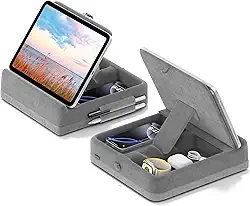 KDD Suporte de almofada para tablet com armazenamento, suporte dobrável para iPad para cama, colo e mesa, base macia ajustável em ângulo com suporte Stylus compatível com iPad Pro 12.9, 10.5, 11, Air,
