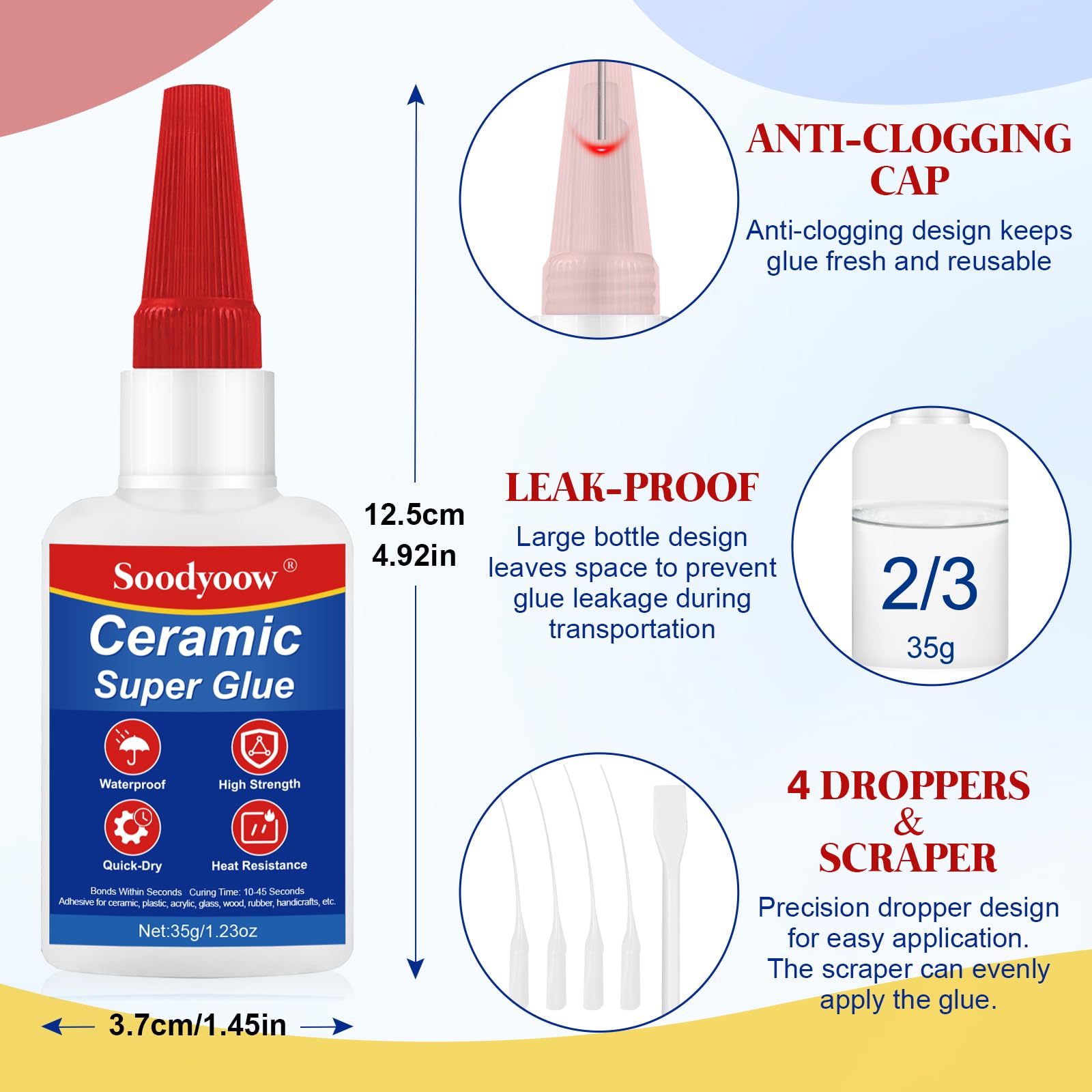 Colla per Ceramica 35g, Adesivo Istantaneo Forte, Impermeabile e Trasparente, per Riparare Porcellana, Ceramica, Vetro e altro, Perfetta per Fai da Te