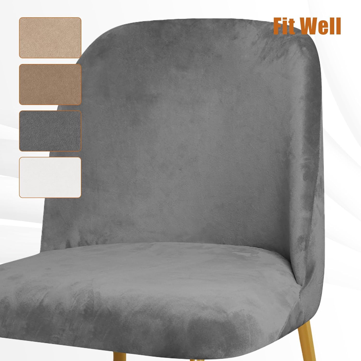 Gollense Curved Back Chair Covers for Dining Room, Velvet Mid Century Modern Chair Slipcovers, Semi Circle Back Chair Seat Protector for Kitchen Living Room (2PCS, Dark Grey)