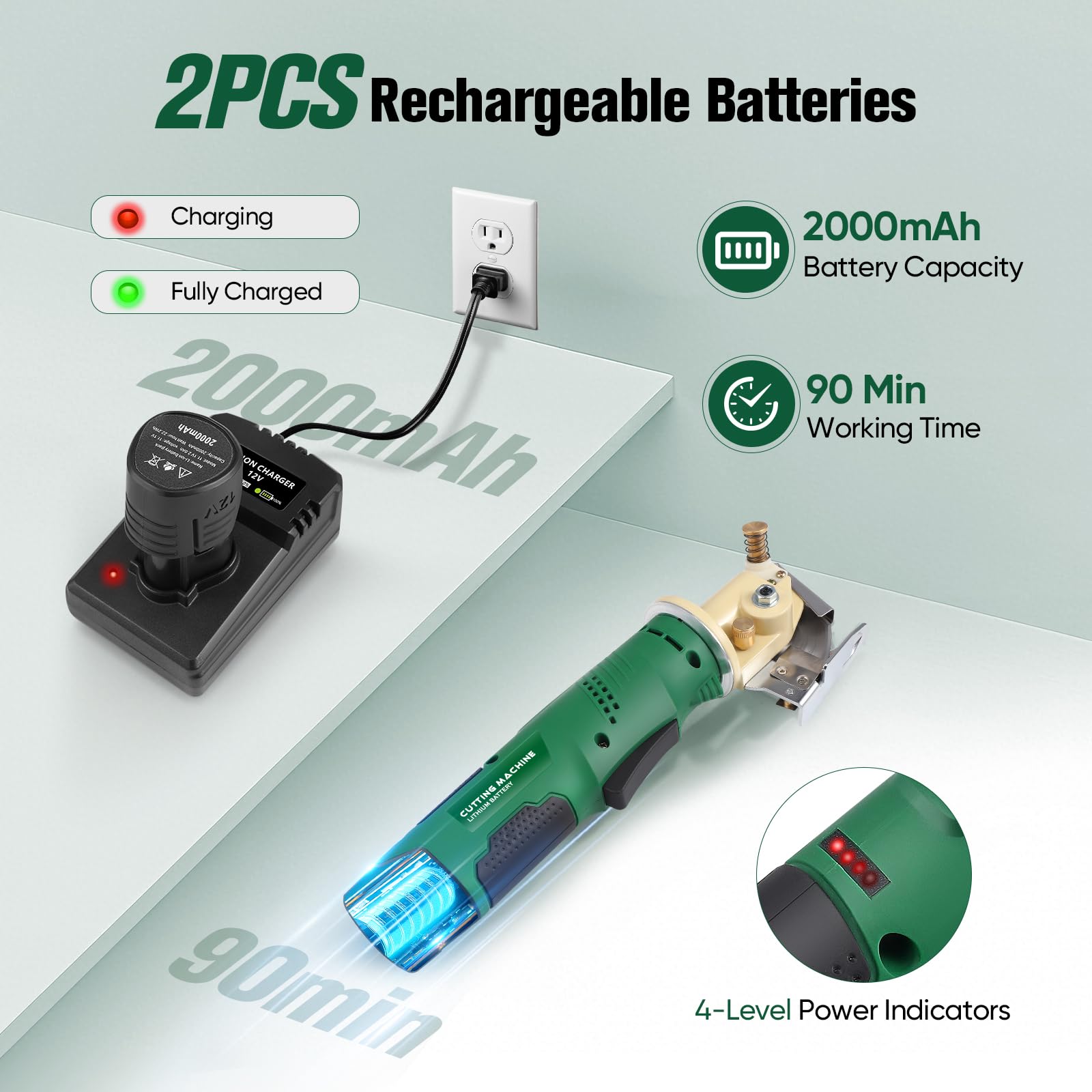 Portátil tijeras electrica costura 240W 2000mAh cortador de tela 2000RPM tijeras eléctricas para cortar tela espesor máximo de corte 25mmpara cuero,caja de cartón..