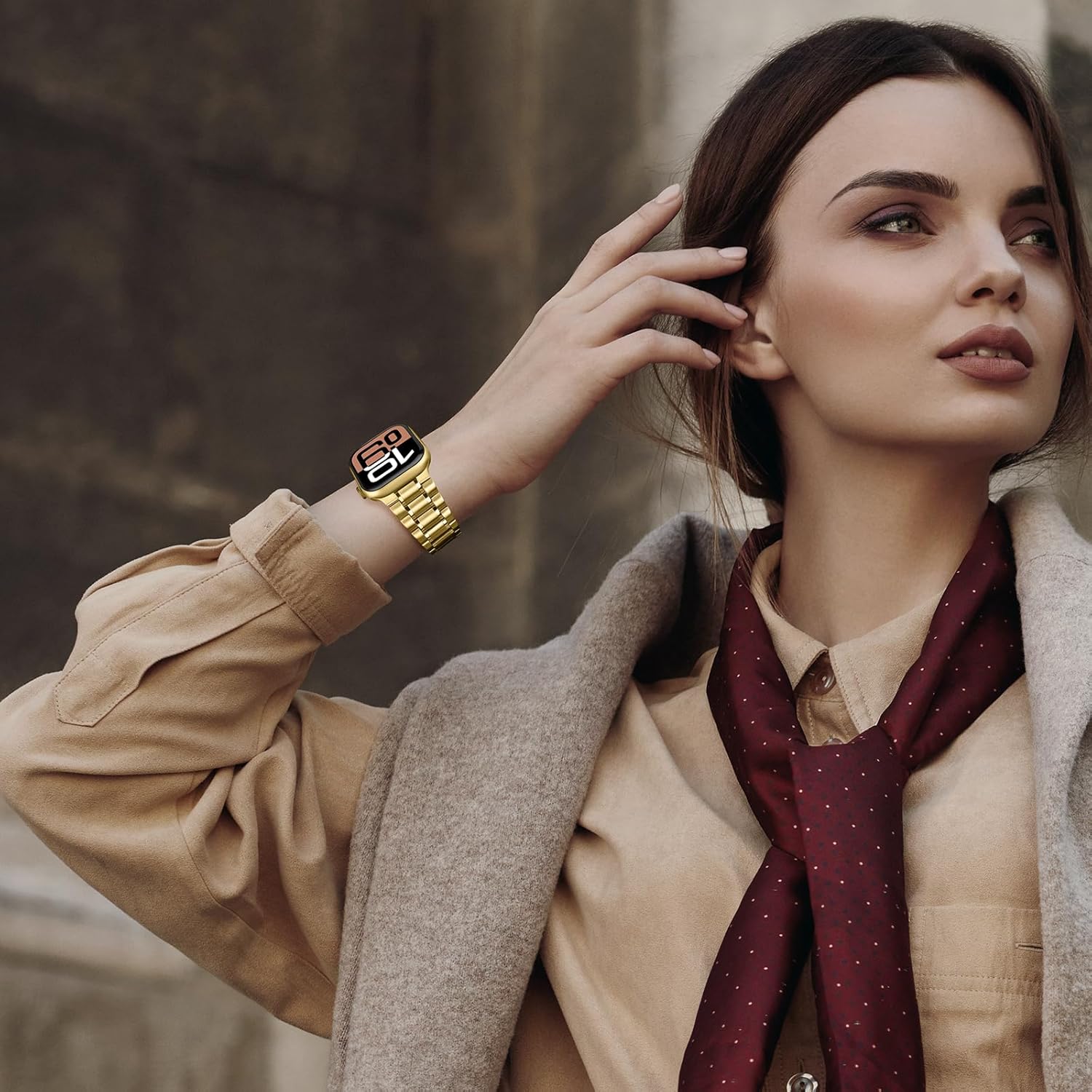 Anlinser Metal Bands Compatible with Apple Watch Band 42mm 41mm 40mm 38mm Women Men, Five-link Stainless Steel Strap for iWatch SE Series 11 10 9 8 7 6-1 (Gold) - Image 3