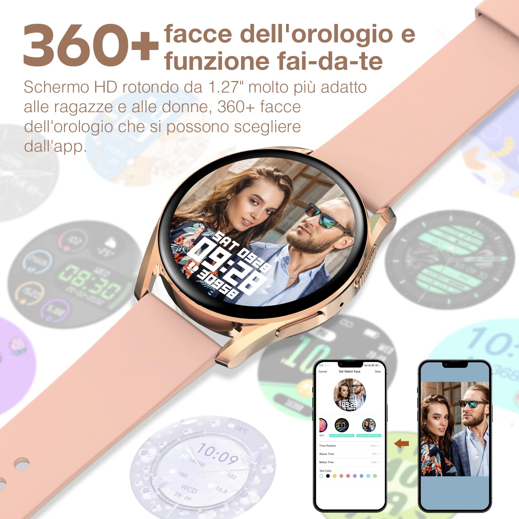 BRIBEJAT Smartwatch Donna con Chiamate, 1.27" Touchscreen Orologio Smartwatch, 123+ Modalità Sport, Tracker Fitness Piccolo con SpO2 Sonno, Impermeabile IP68 per Android iOS, Oro Rosa