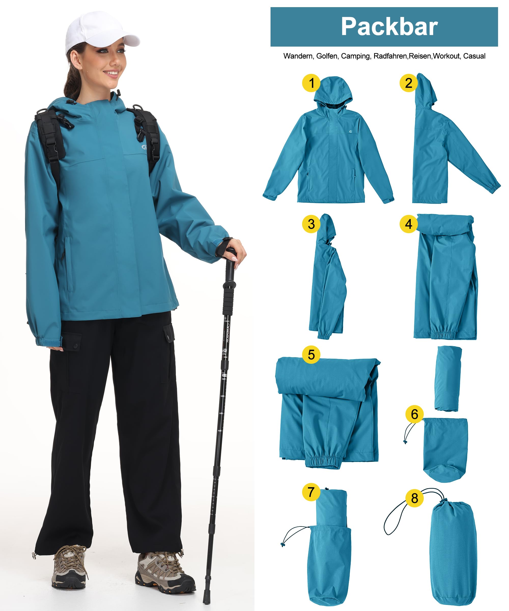 Huayuzh Chaqueta softshell para mujer, impermeable, transpirable, chaqueta de entretiempo, cortavientos, chaqueta de lluvia, chaqueta de senderismo, senderismo, correr, azul lago, M