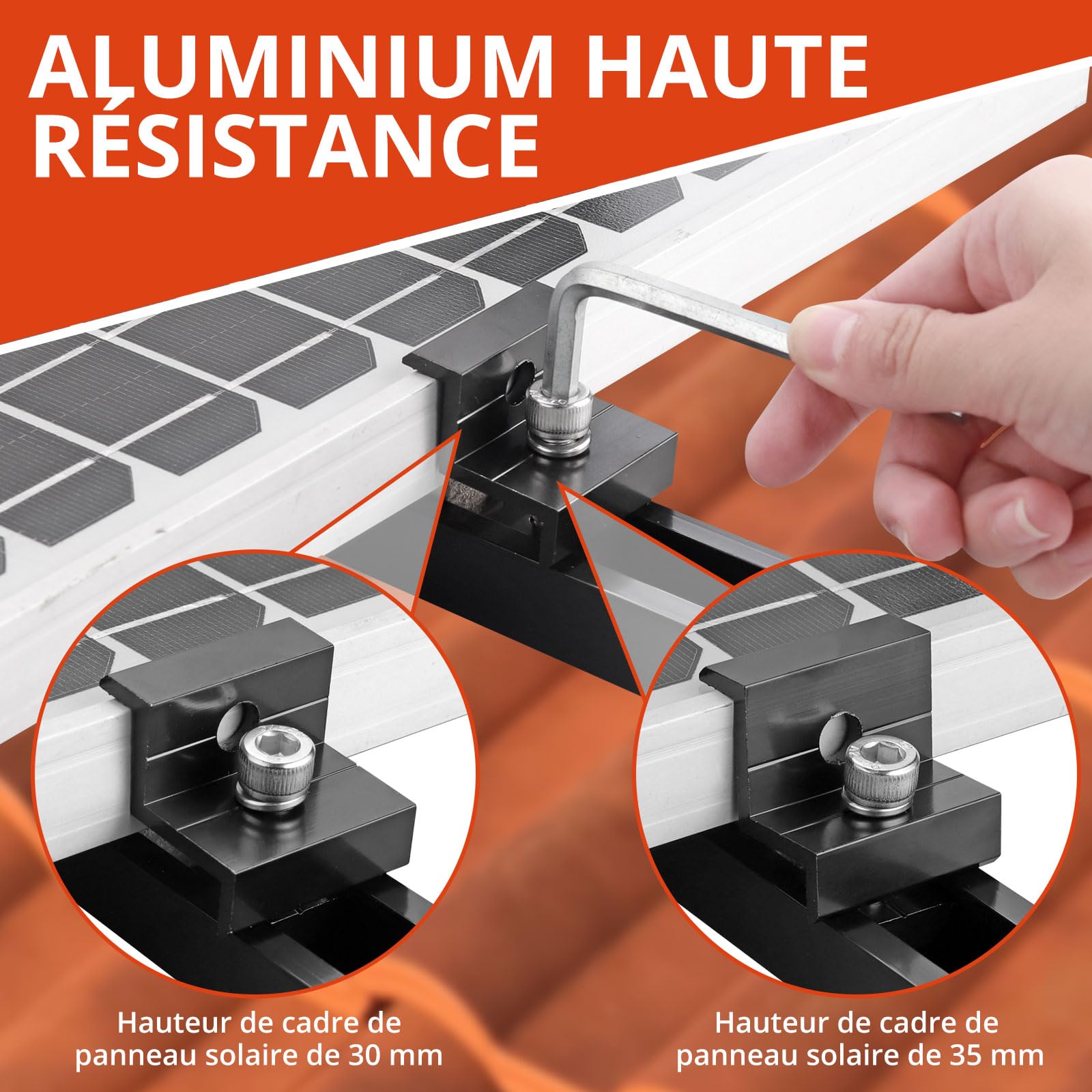 GETLITOOL Supports de Montage de Panneaux Solaires en Aluminium - Kit de 6 Rails 120x25mm 4 Pinces 2 Supports Centraux - Compatible 30/35mm - Étanche&Robuste - Pour Camping-car Maison Bateau - Noir