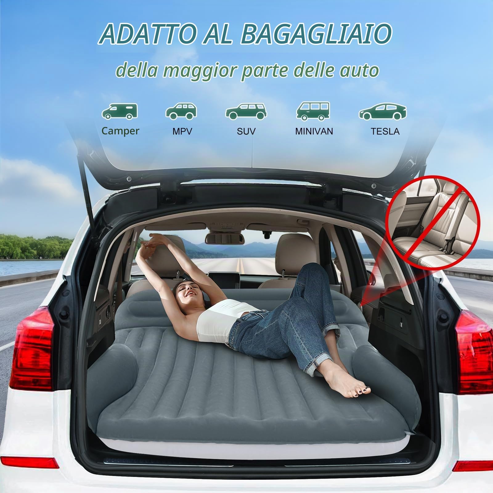 Ciremiv Materasso per auto con il più completo accessorio per il sonno, a prova di perdite, comodo e durevole, materasso ad aria con pompa ad aria, per SUV Minivan MPV Road Trip