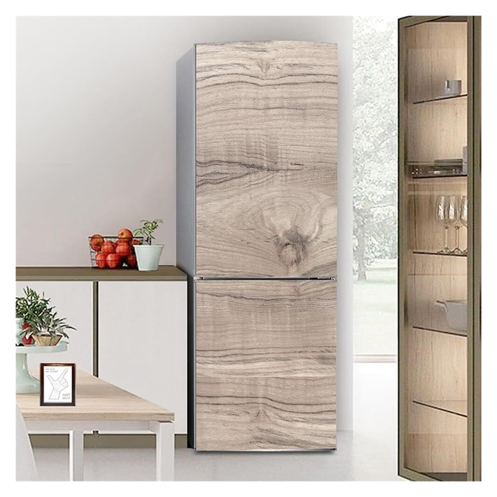 Self-Adhesive Fridge Stickers, Full Covering Door Fridge Covers Skins Wall Stickers for Kitchen Decal, Wood Grain Effect(S: 60x150 cm)