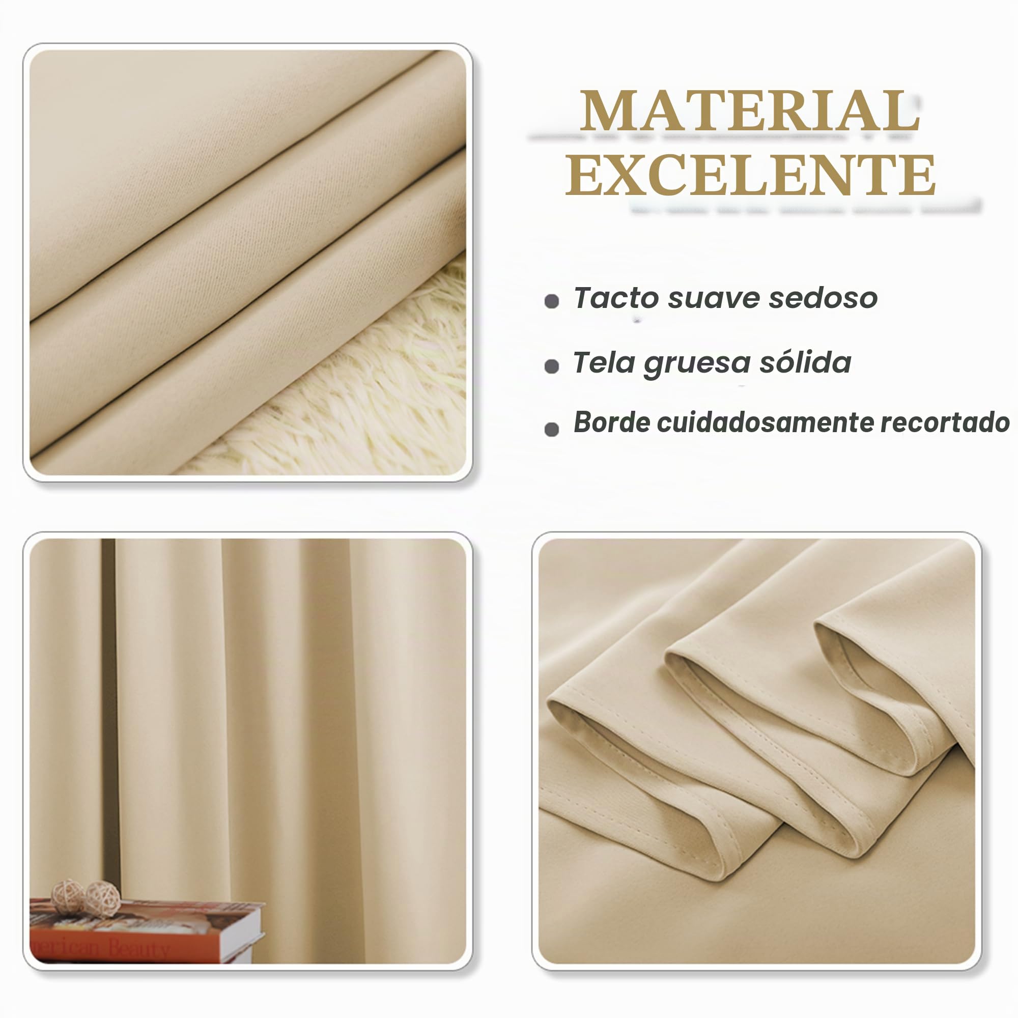 PONY DANCE Cortinas Beige Opacas,Termicas Aislantes Frio y Calor | 117x228cm(AnxAl),Cortinas Blackout 2 Piezas para Salon/Dormitorio,Proteccion Intimidad,Bloquea UV,OEKO-TEX,con Ojales