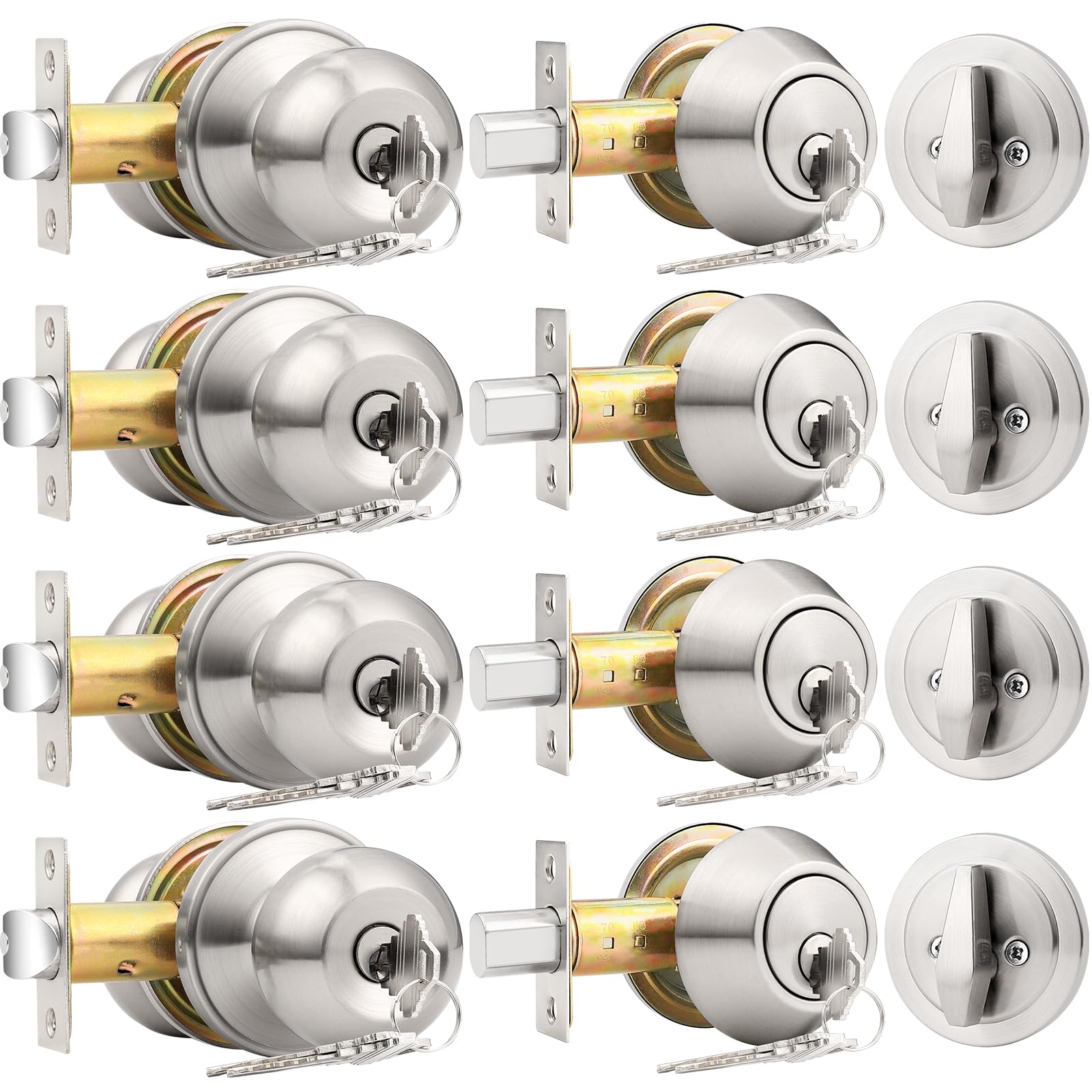 Probrico Door Knob & Deadbolt Set - Brushed Nickel (3 Pack) -9