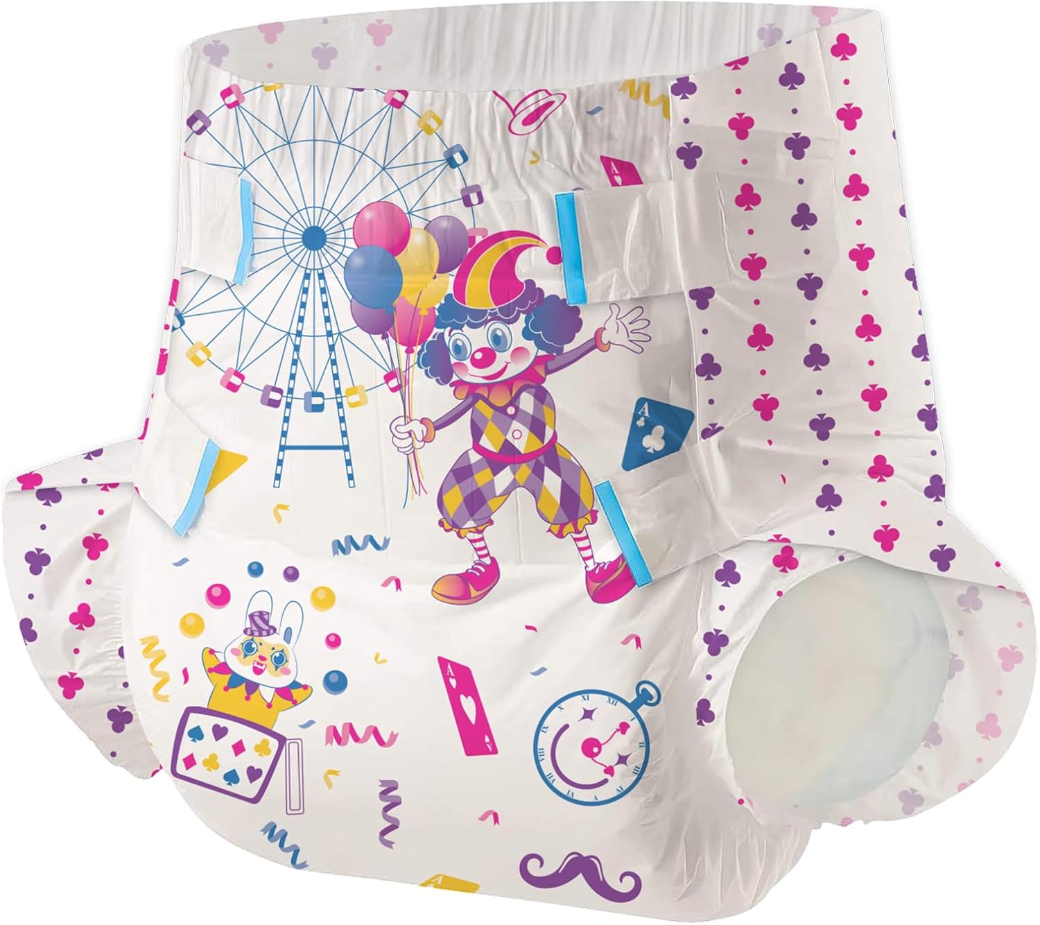 Adult Printed Diapers,Large-Uncle Clown, 7 Pieces for Men and Women - Leak Protection Heavy Absorbency Protection Diapers