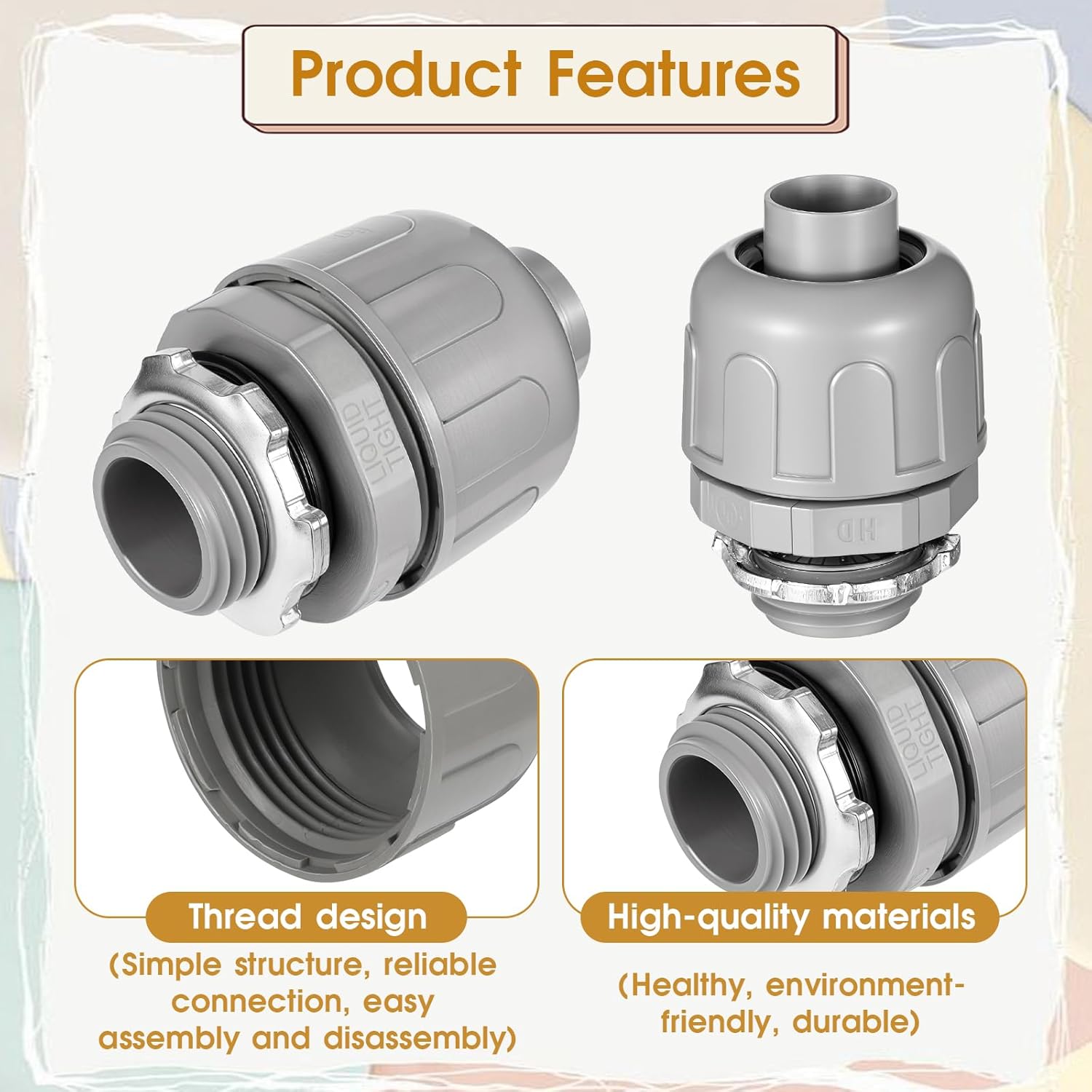 SHENLIU 50 Pack 1/2 inch Liquid Tight Connector, 180 Degree PVC Flexible Conduit Connector Conduit Fittings Straight Fittings Home Kitchen Bathroom Tube Tool Convenient to Use