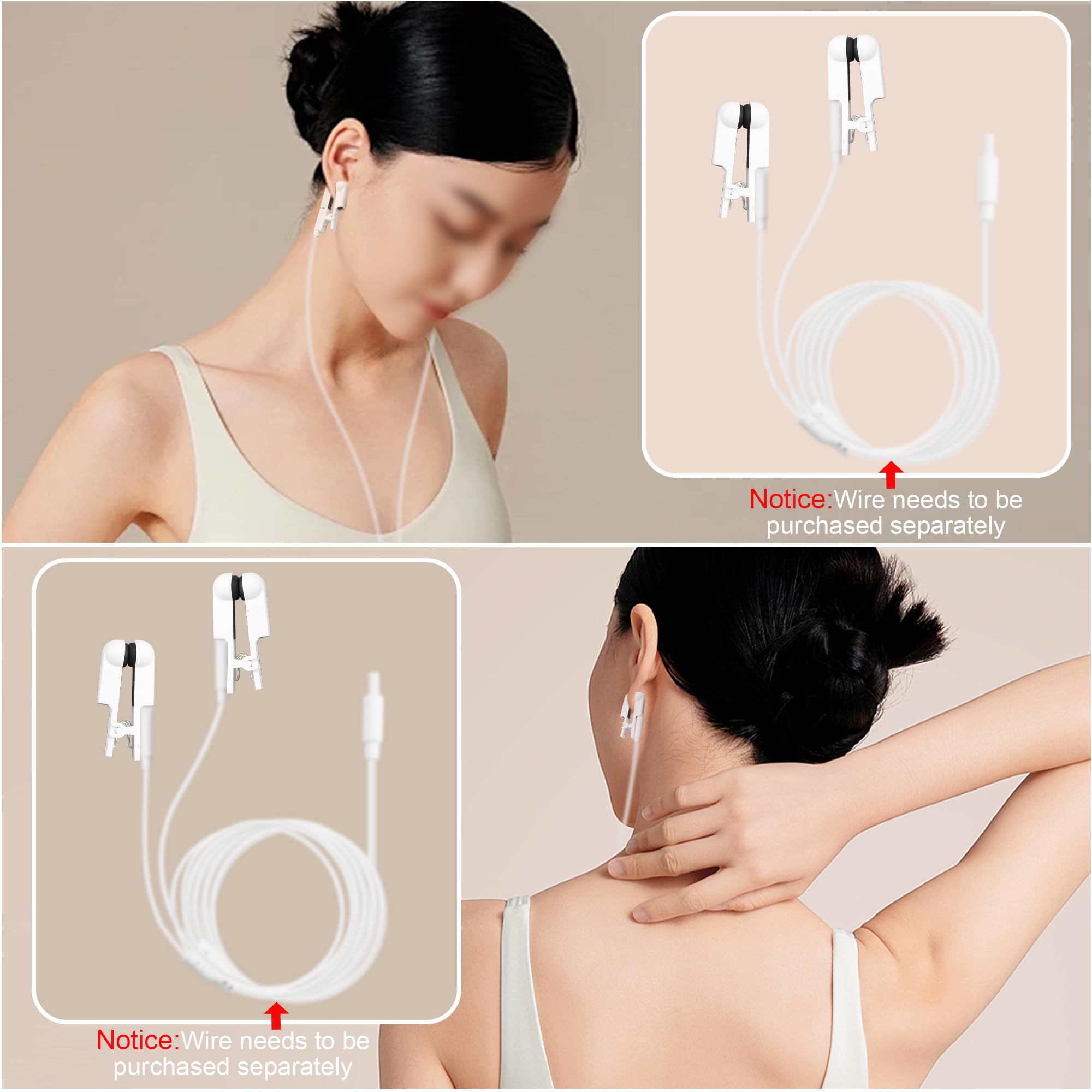 Pack 4 Electrodos Silicona Conductora, Clip Oreja 2mm y Conector 2.0mm, para Sueño, Recuperación Muscular y Relajación (Blanco, Clip para la oreja de doble cara)