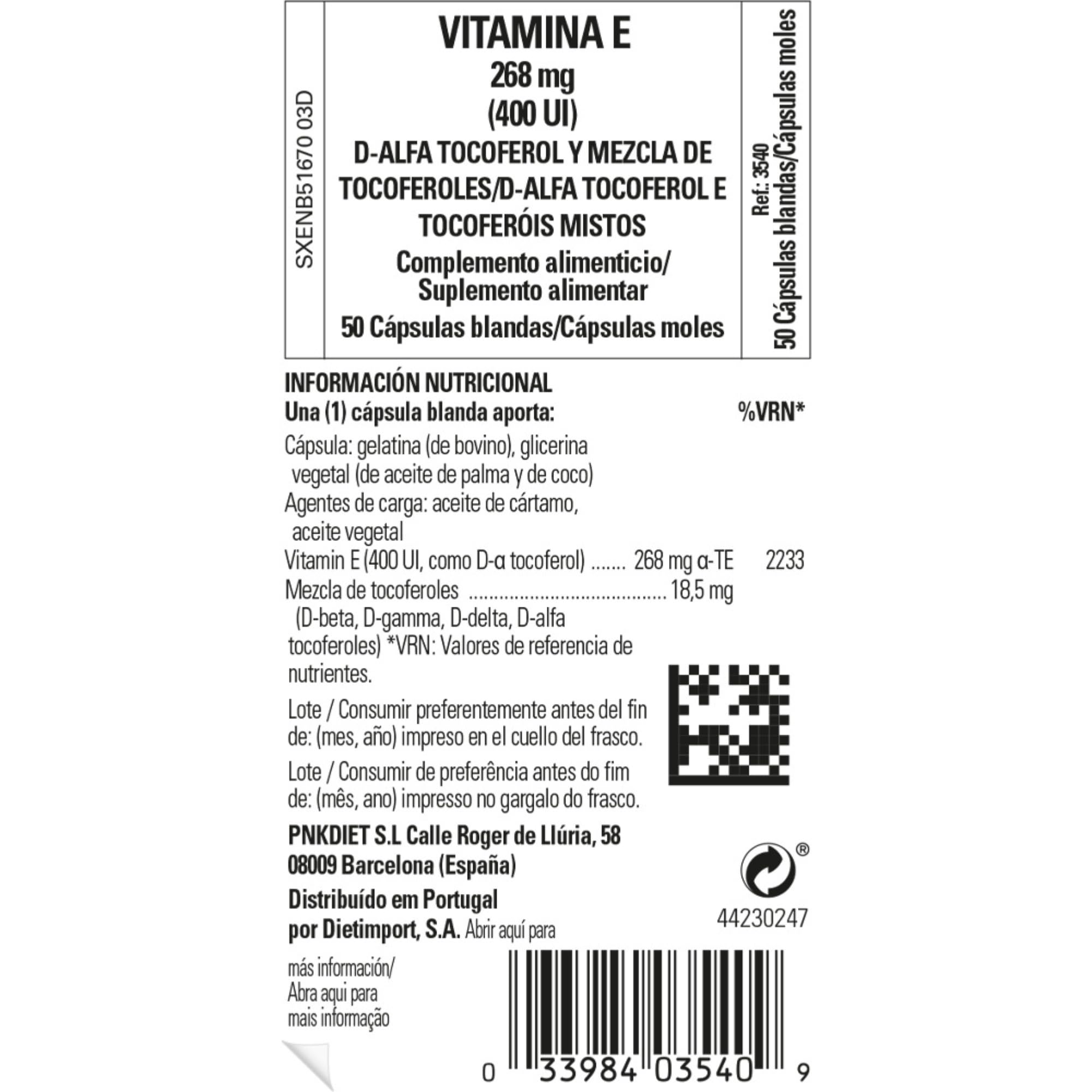 Solgar - Vitamina E 268 mg (400 UI), D-Alfa Tocoferol y mezcla de Tocoferoles, 50 Cápsulas blandas