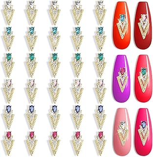 30pcs Gold Nail Charms with Triangle and Drop Shape 6 Color Mix Gems Hollow Out 3D Nail Jewelrys for Acrylic Nails Art Gems and Charms for Women Girls DIY Crafts Nail Art Accessories