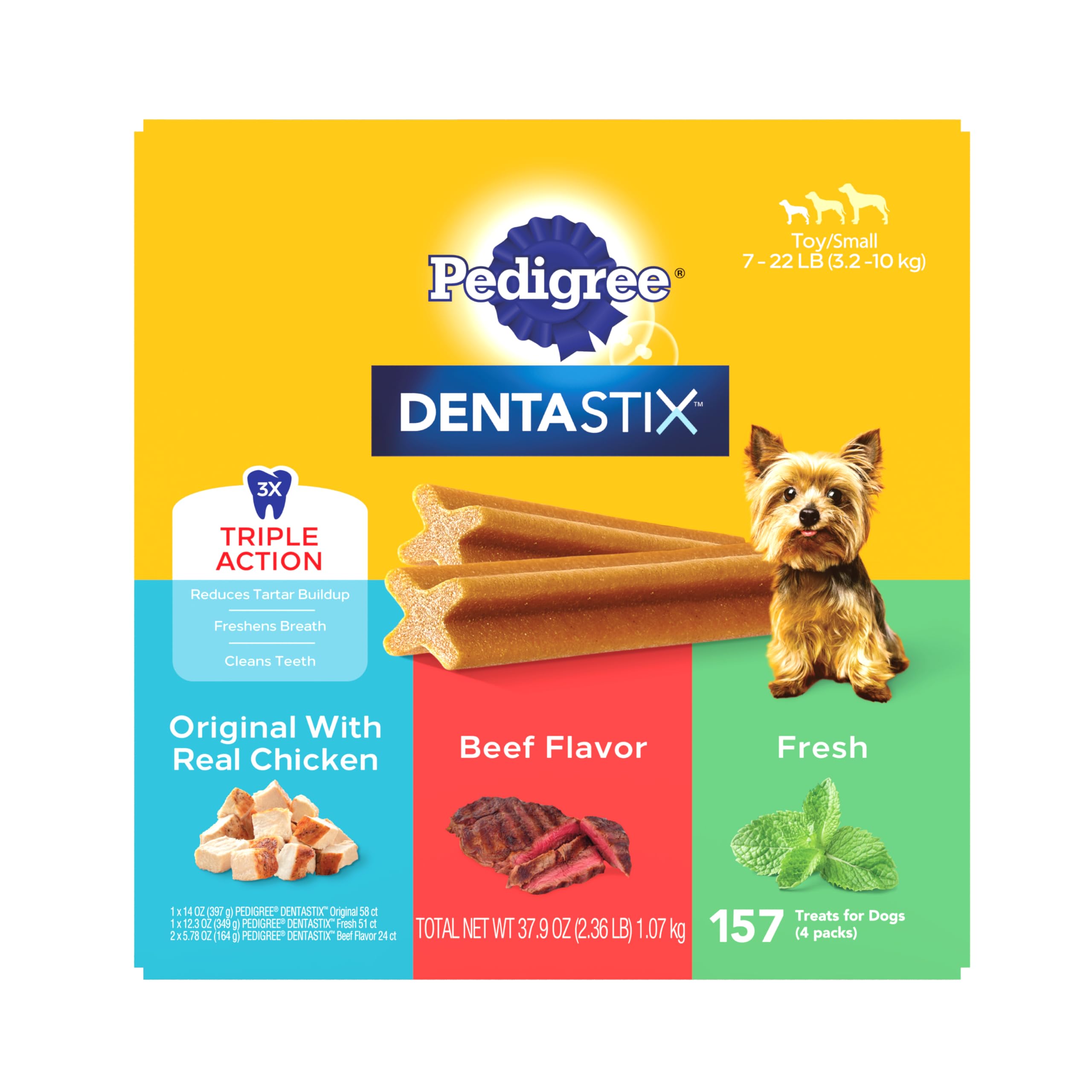 Dentastix Dental Chews for Dogs, Small and Toy Breed Dog Treats, Original, Beef & Fresh Flavor, 2.36 lb. Variety Pack (157 Treats Total)