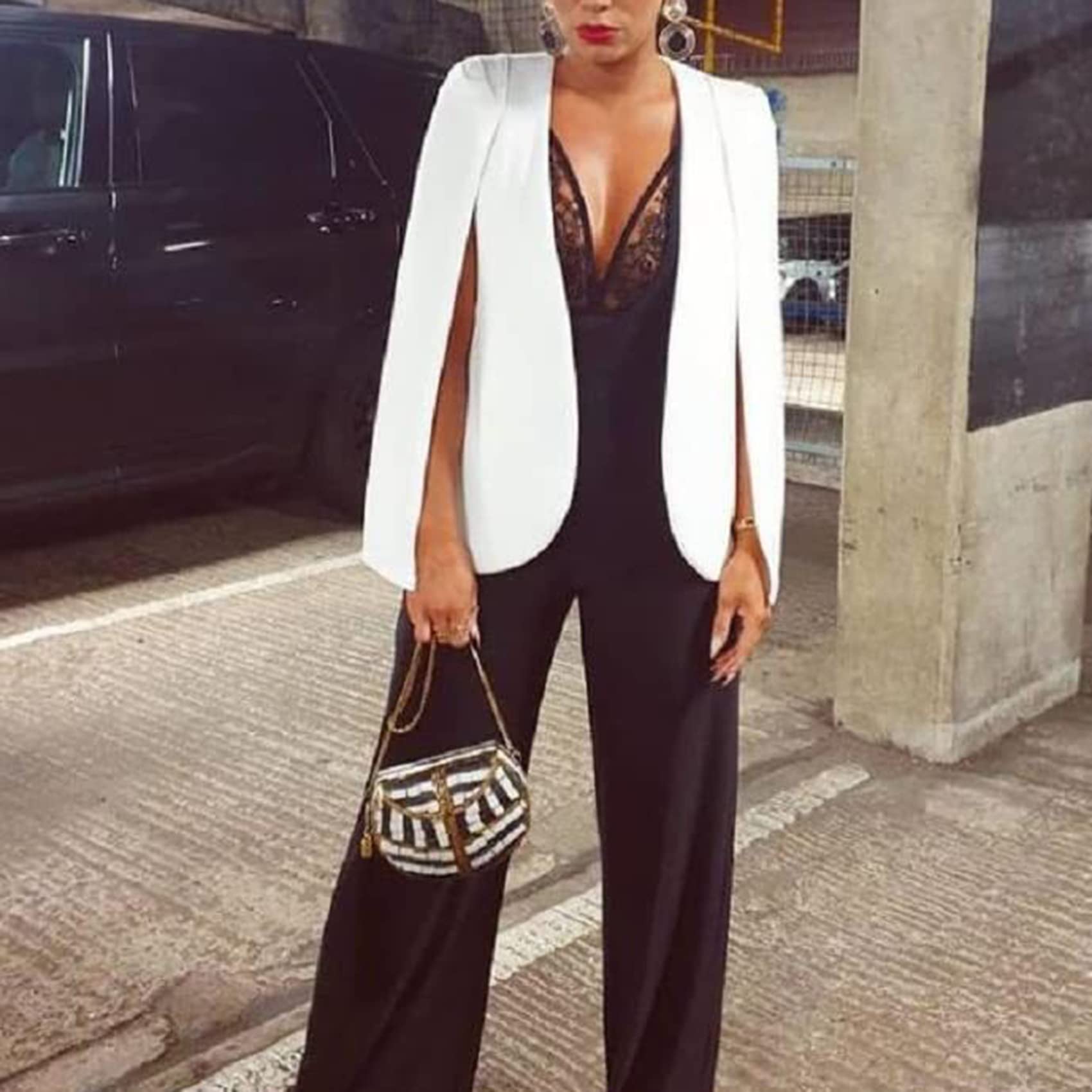 Damen Cape Blazer Mit Geteilten Ärmeln - Elegant Für Business & Office | Polyester-Elasthan Mix