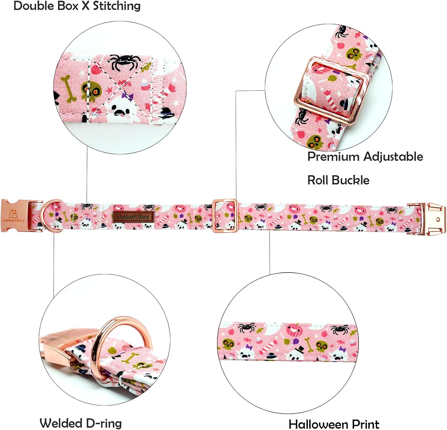 Lionheart glory Dog Collar Fall Halloween Pumpkin Collars Dog Heavy Comfortable Adjustable Pink Dog Collar for X-Small Puppy Collar Dogs Girls Boys Dog Collar Pet Gift image 2