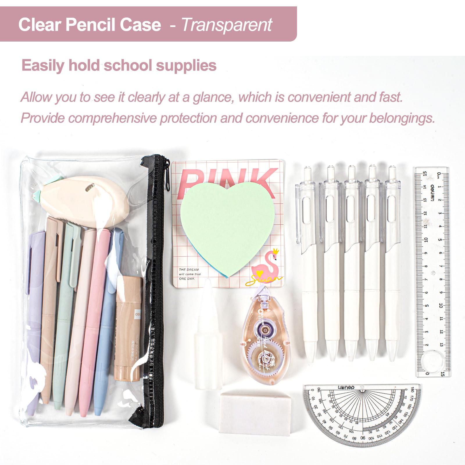 Kunoli Clear Pencil Case for Exams 10pcs Transparent Pencil Case See Through Pouch with Zipper for School Office, Travel - Image 3