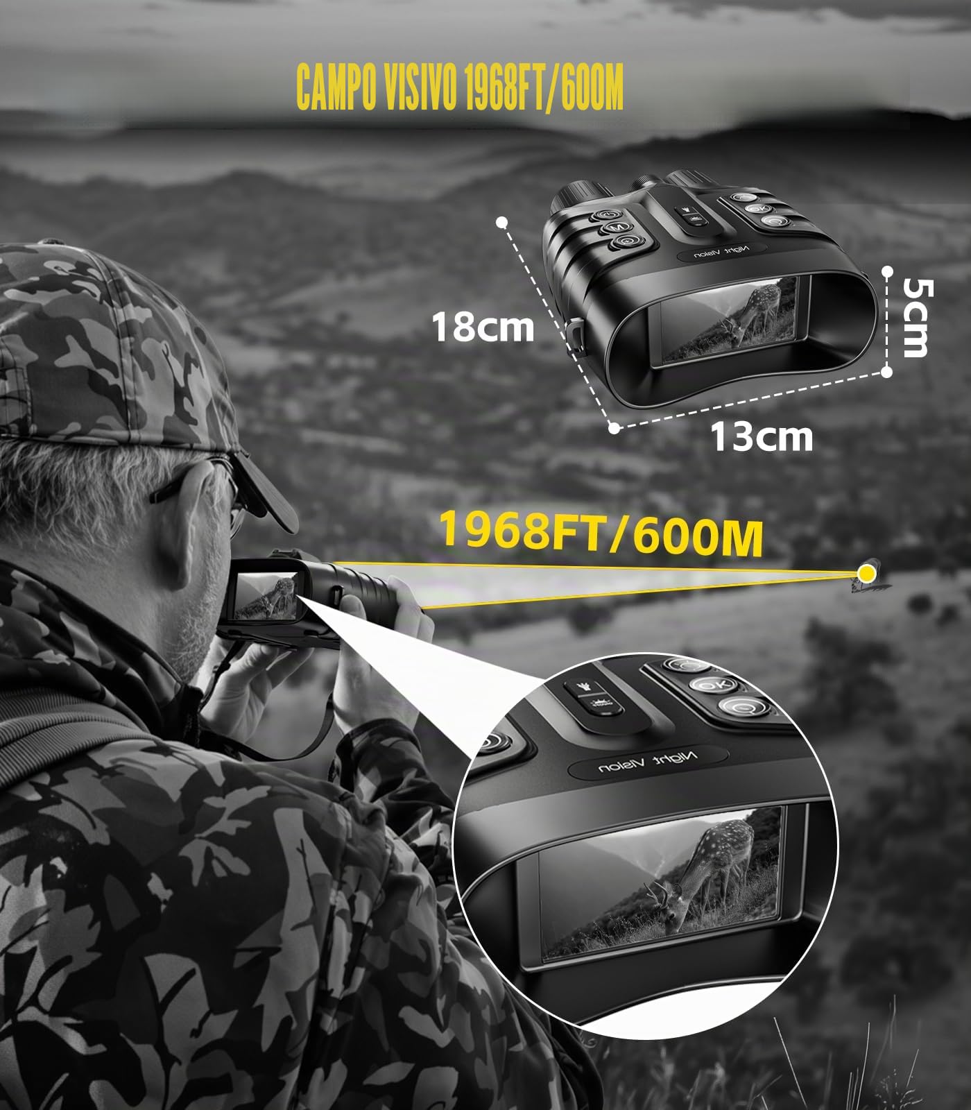 Dispositivo di visione notturna 4 K, 48 MP, 10000 mAh, ricaricabile, f/1,4, grande apertura a infrarossi, visione notturna, visione 500 m/1640 FT,8 X zoom digitale con scheda TF da 32 GB