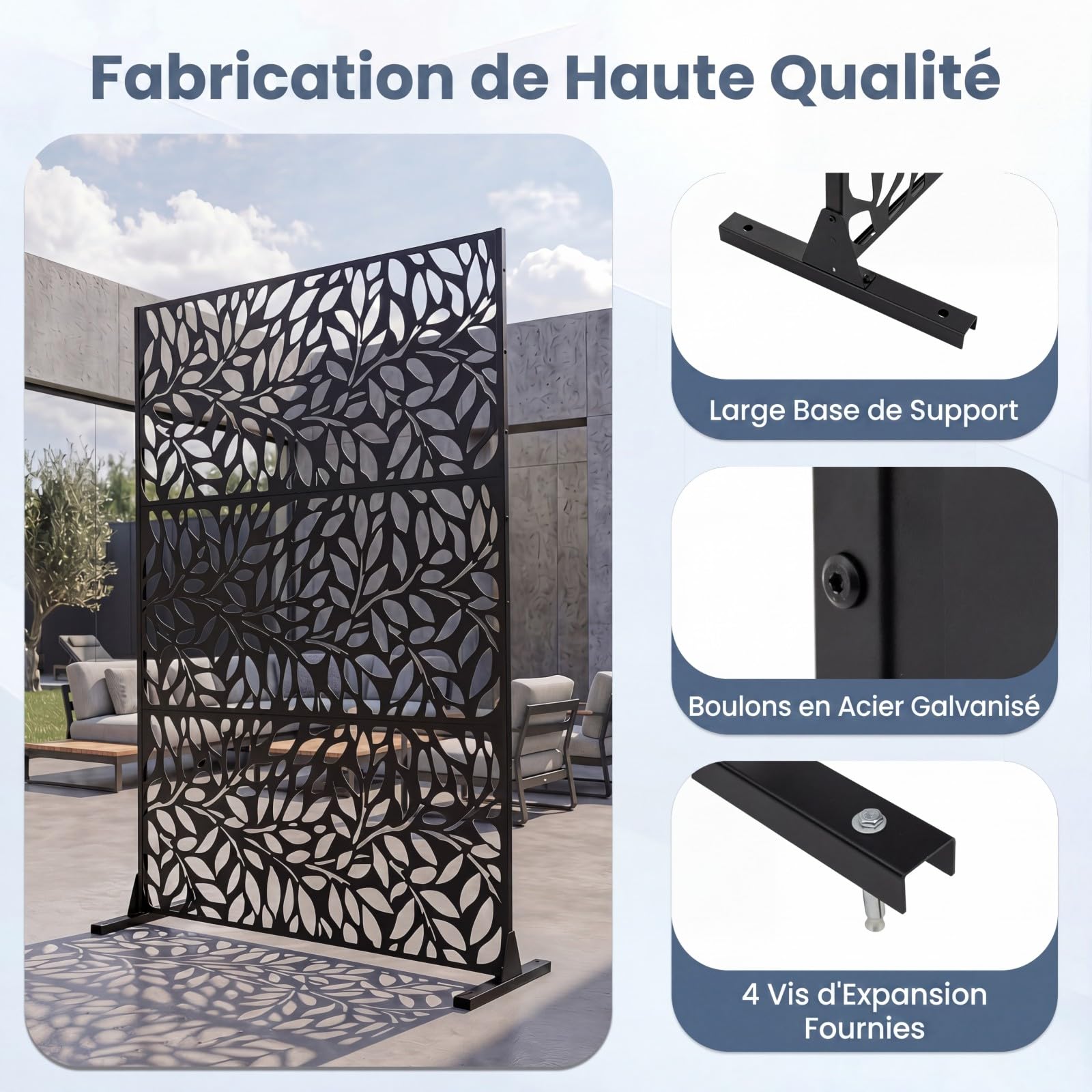COSTWAY Paravent Exterieur Décoratif en Métal 121x183cm, Support (À Fleur)