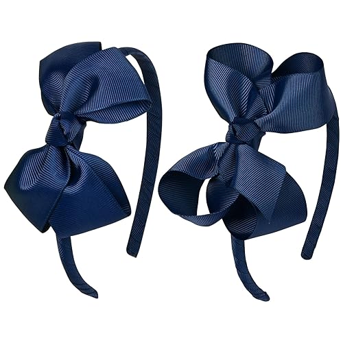 DEEKA 2 diademas de lazo azul marino de 4 pulgadas, lazos para el pelo de cinta de grogrén para niños pequeños, accesorios para niñas pequeñas,