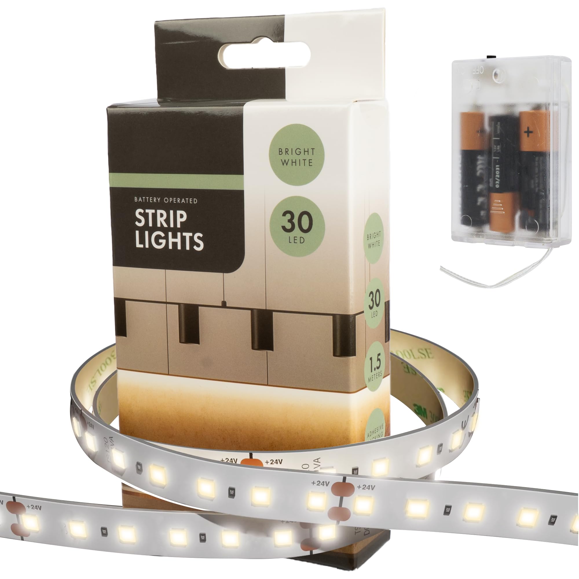1.5m AA Battery Operated Indoor LED Strip Lights, Ideal for Under Shelf Lighting, Cupboards, Wardrobes, Behind TV, Above Mirror, Cars, Motorhomes, Caravans, Lounge, Kids Bedroom (Bright White)