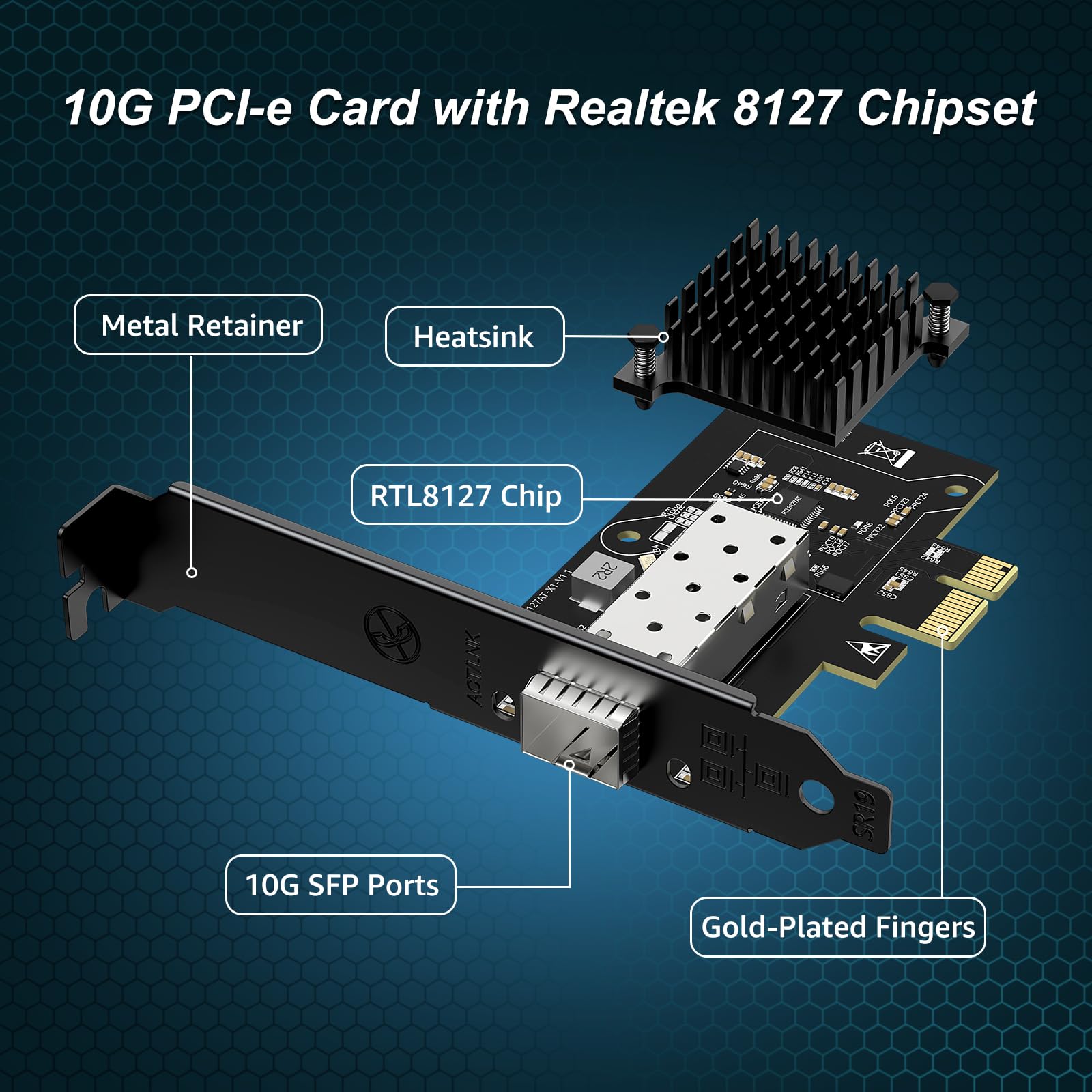 Scheda Di Rete SFP PCIe 10G, Scheda Ethernet YuanLey 10G Base-T Con Controller Realtek RTL8127AT, Adattatore Ethernet PCIe A SFP 10Gb NIC Compatibile Con PCI Express X1, X4, X8, X16, Supporta WOL