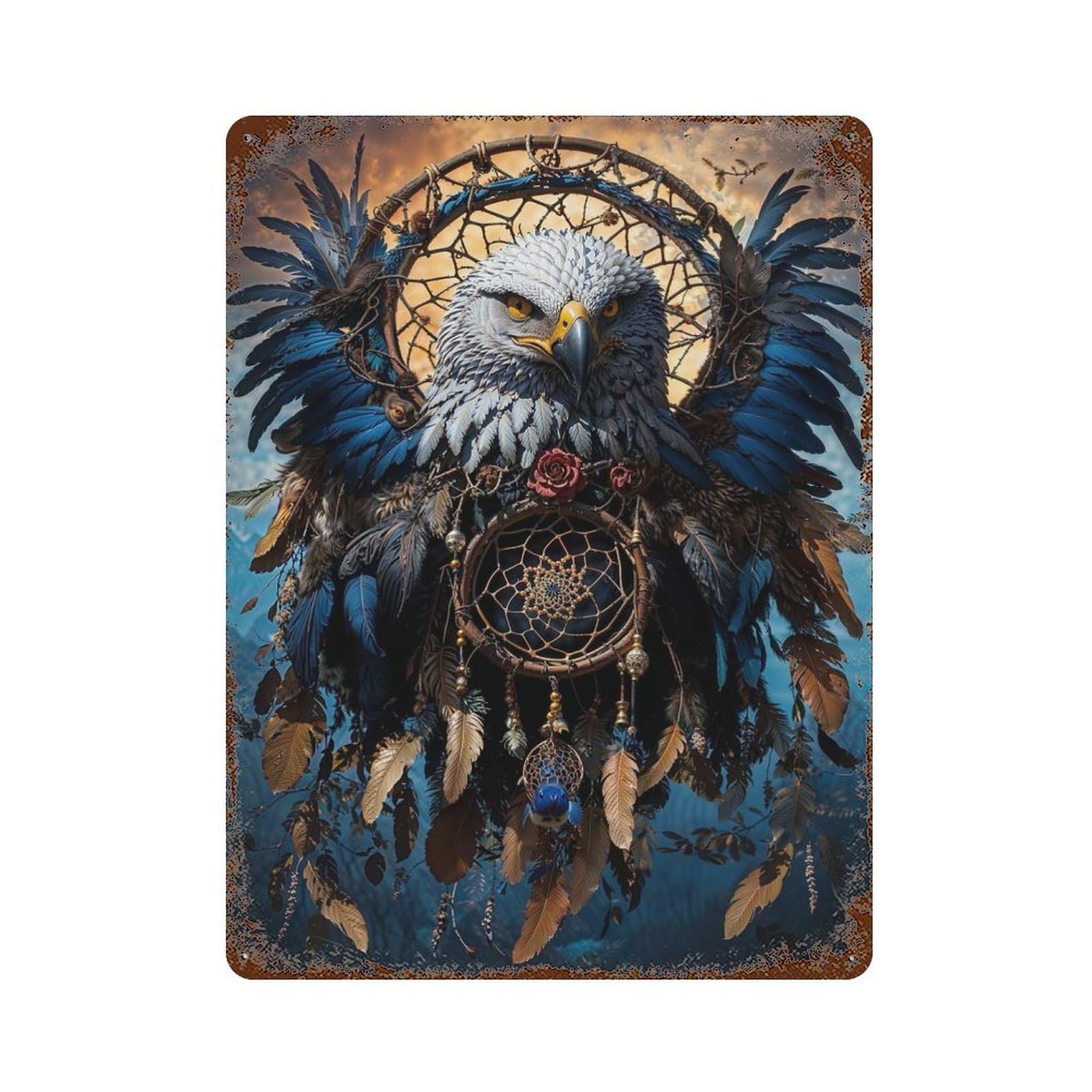 Eagle Dreamcatcher Art Vintage Rust Metal Sign 15.7"x11.8", Farmhouse Wall Decor for Garage, Pub Or Kitchen