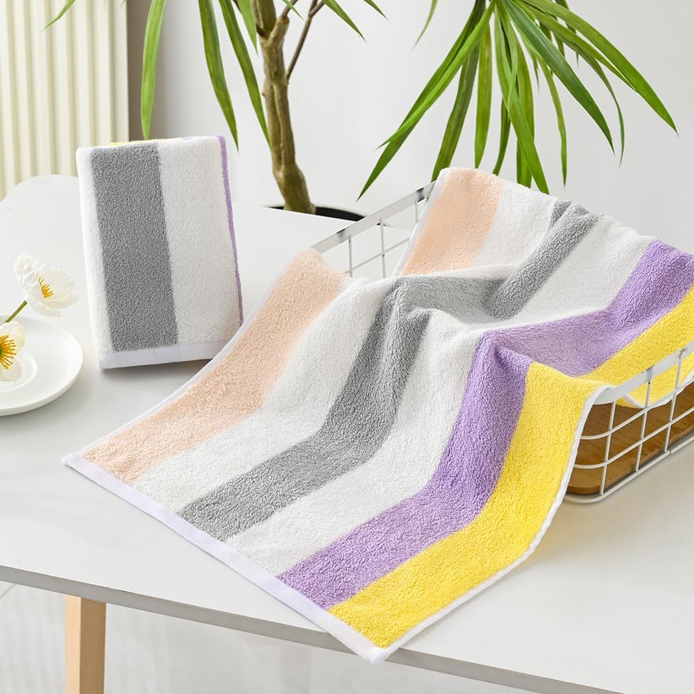 YiLUOMO Purple Striped Pattern Hand Towels Set of 2 100% Cotton Highly Absorbent Soft Colorful Hand Towel for Bathroom 13 x 29 Inch - Image 2
