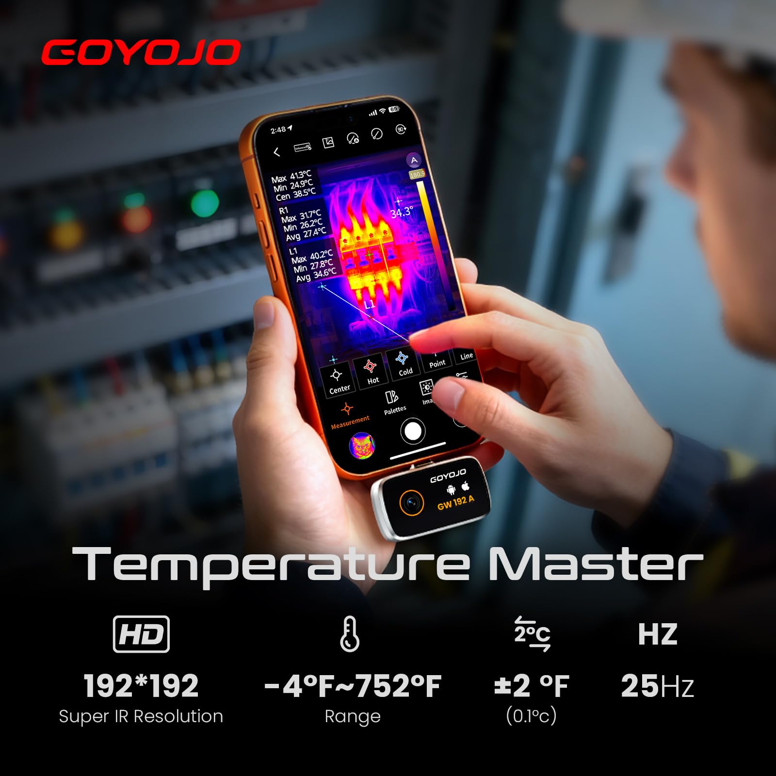 Camera Thermique USB-C, Résolution IR 192×192, Angle Large de 50°, Idéale pour les Inspections de Bâtiments, les Tests Électriques et les Inspections de Pipelines (Compatible avec iOS & Android)