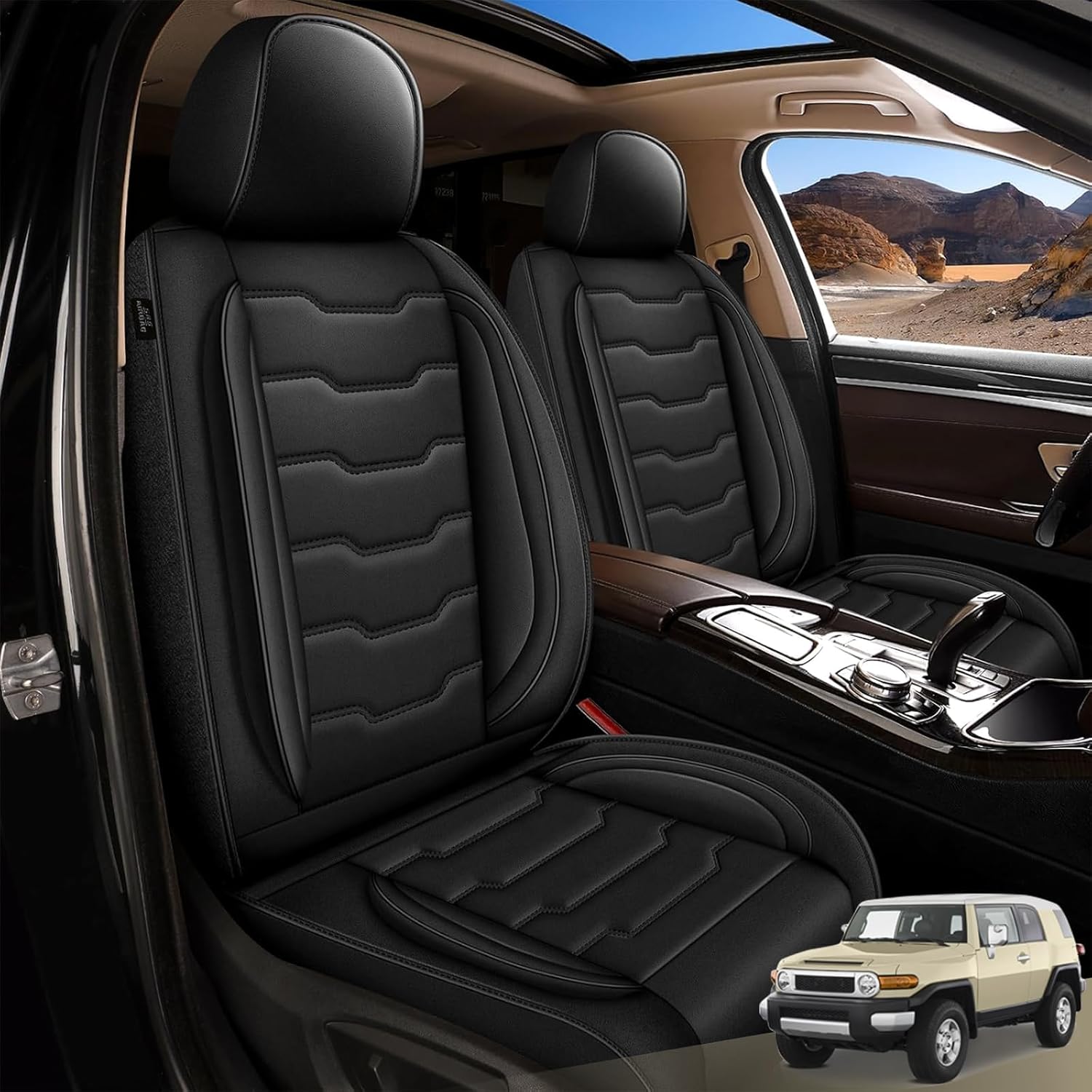 Car Seat Covers Fit for Toyota Fj Cruiser:2007-2014 Automotive Seat Covers Full Set Waterproof Leather Auto Seat Covers Compatible Airbag with Storage Bag(5 Seats,Black)