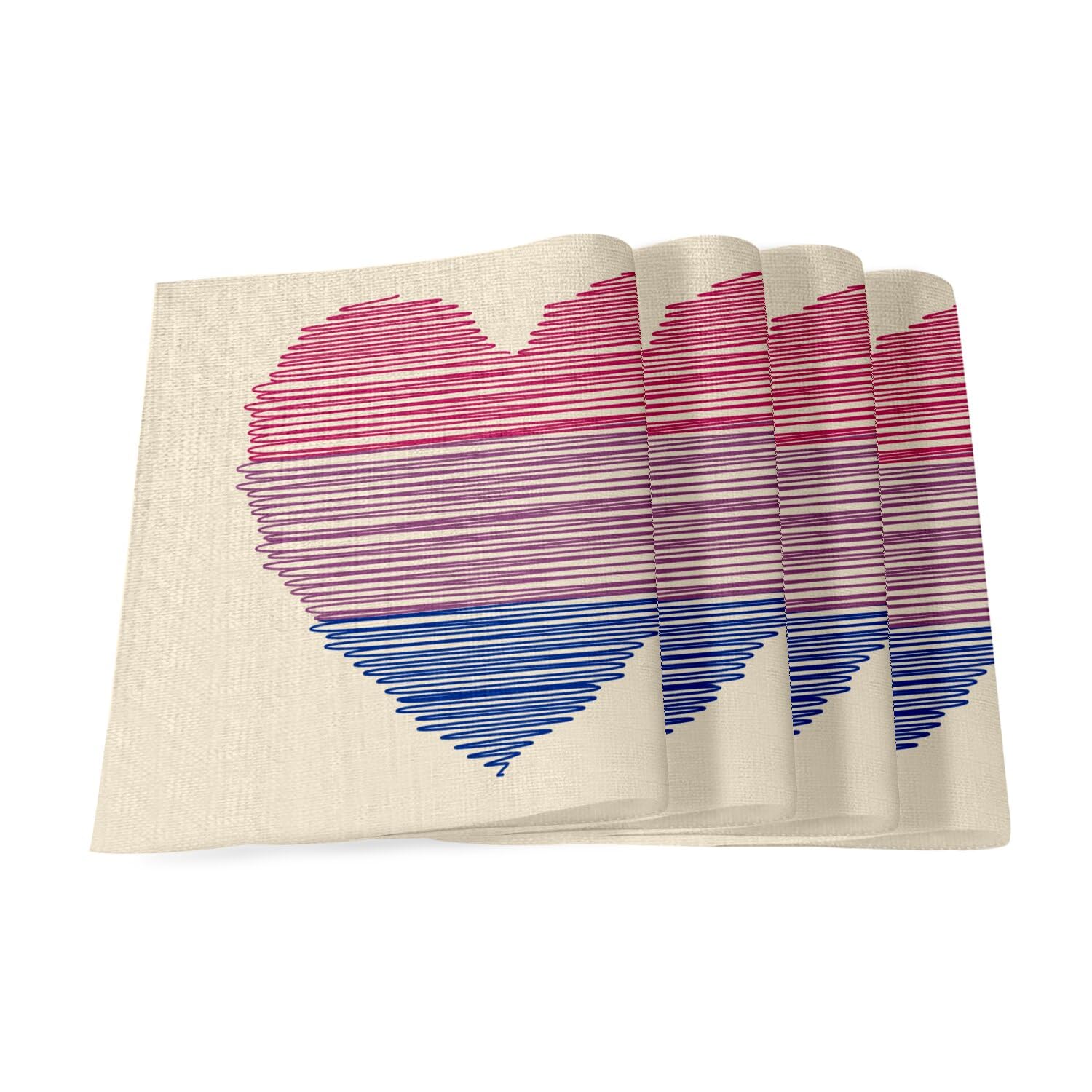 Sets de table en lin Coeur Pride LGBT grand format 40x28,5 cm aux finitions textiles soignées