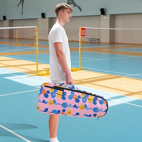 Miniatura 8 de Mochila de tenis para adultos, transpirable, flores azules y naranjas, rosa, 2 raquetas, bolsa con almohadilla protectora para mujeres, hombres,