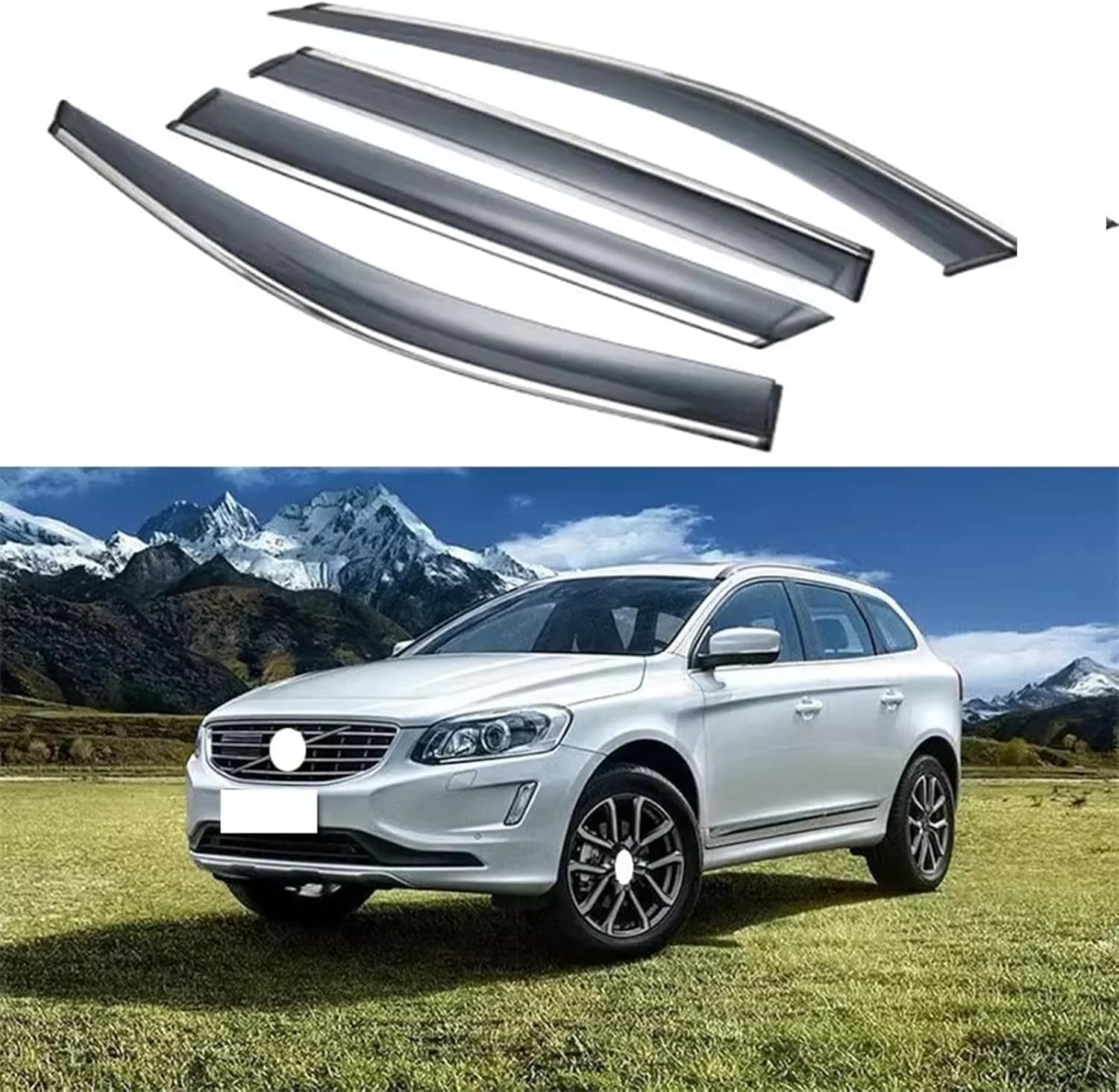 liufangfc Wind Deflectors for Volvo XC60 2008-2020 – 4pc Tape-On Smoked Visors, Weatherproof, Anti-Salt/Snow, Low-Noise