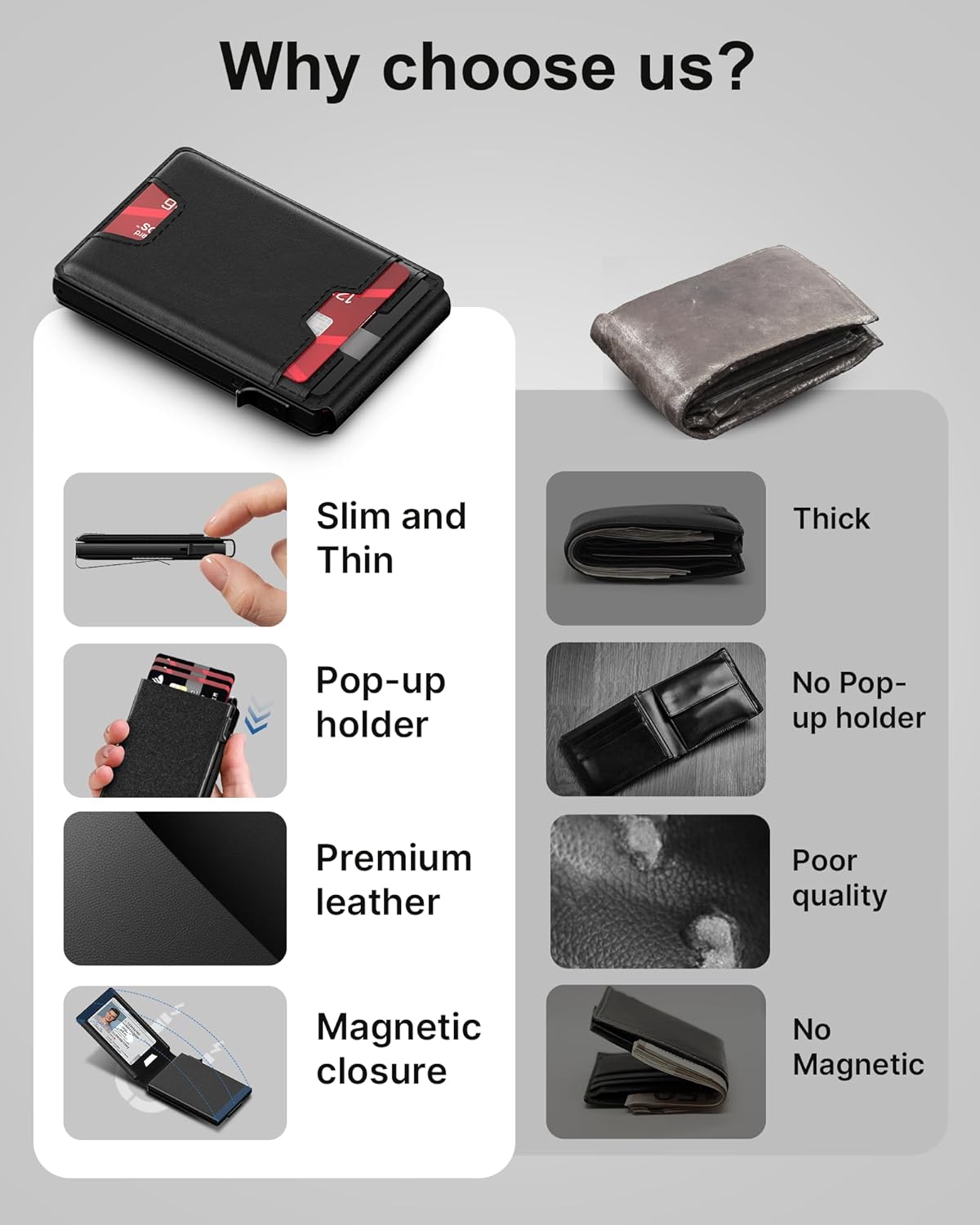 typecase Mens Wallet Card Holder: Pop Up Card Case, Genuine Leather, Smart, RFID Blocking, Slim, Minimalist, Thin, Front Pocket - 9-13 Card Capacitiy | ID Window | Money Clip (Black) - Image 9