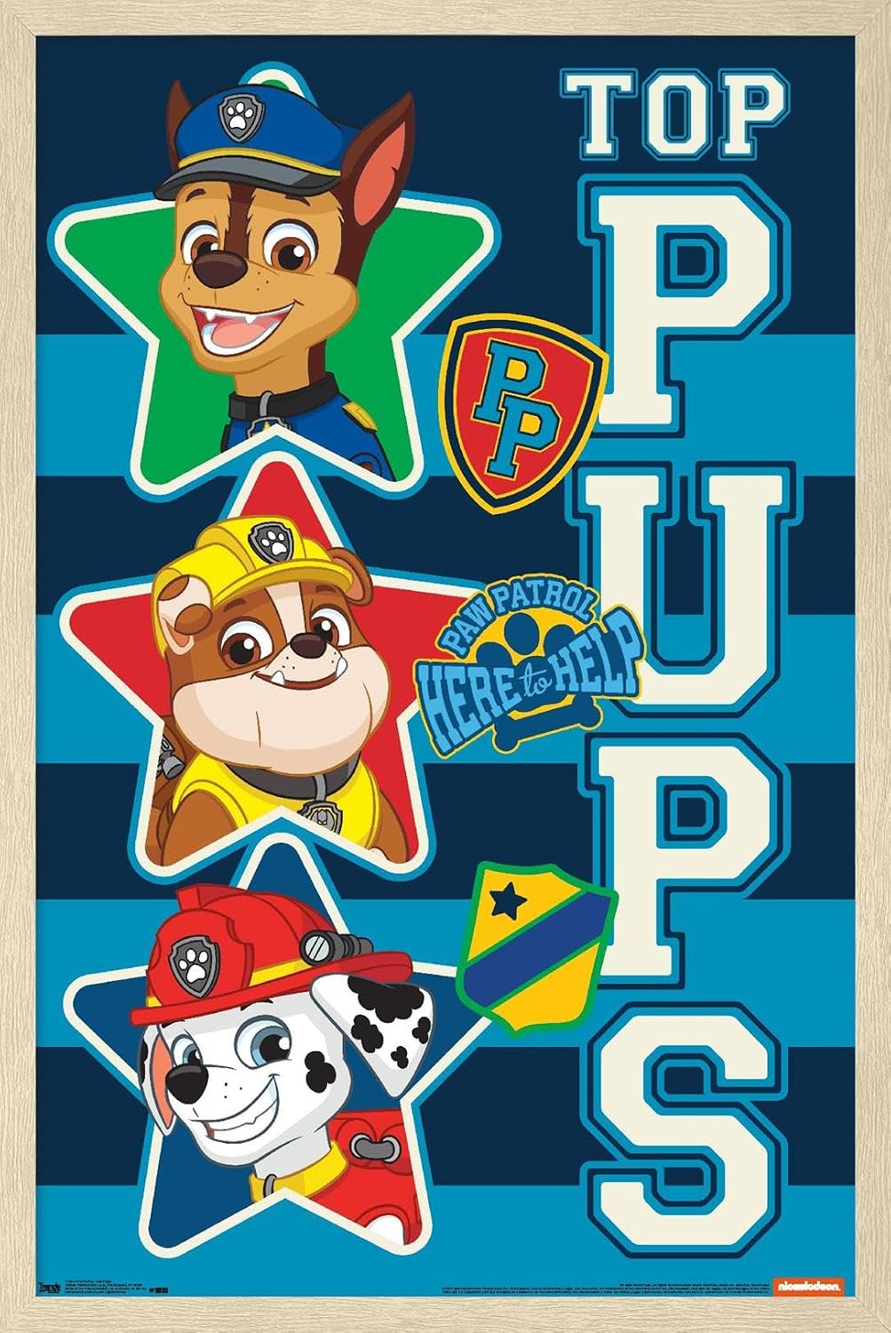 Trends International Nickelodeon Paw Patrol - Top Pups Wall Poster, 22.375" x 34", Black Framed Version