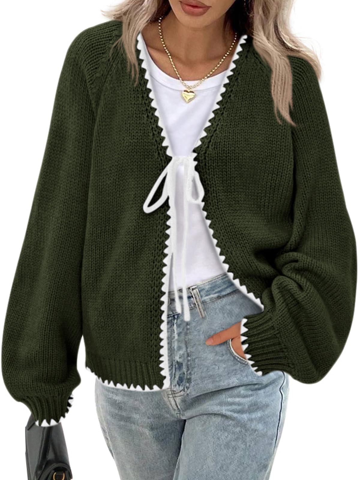 PRETTYGARDEN Womens Fall Cardigan Sweaters 2025 Long Sleeve Open Front Tie Knit Loose Cute Lightweight Sweater