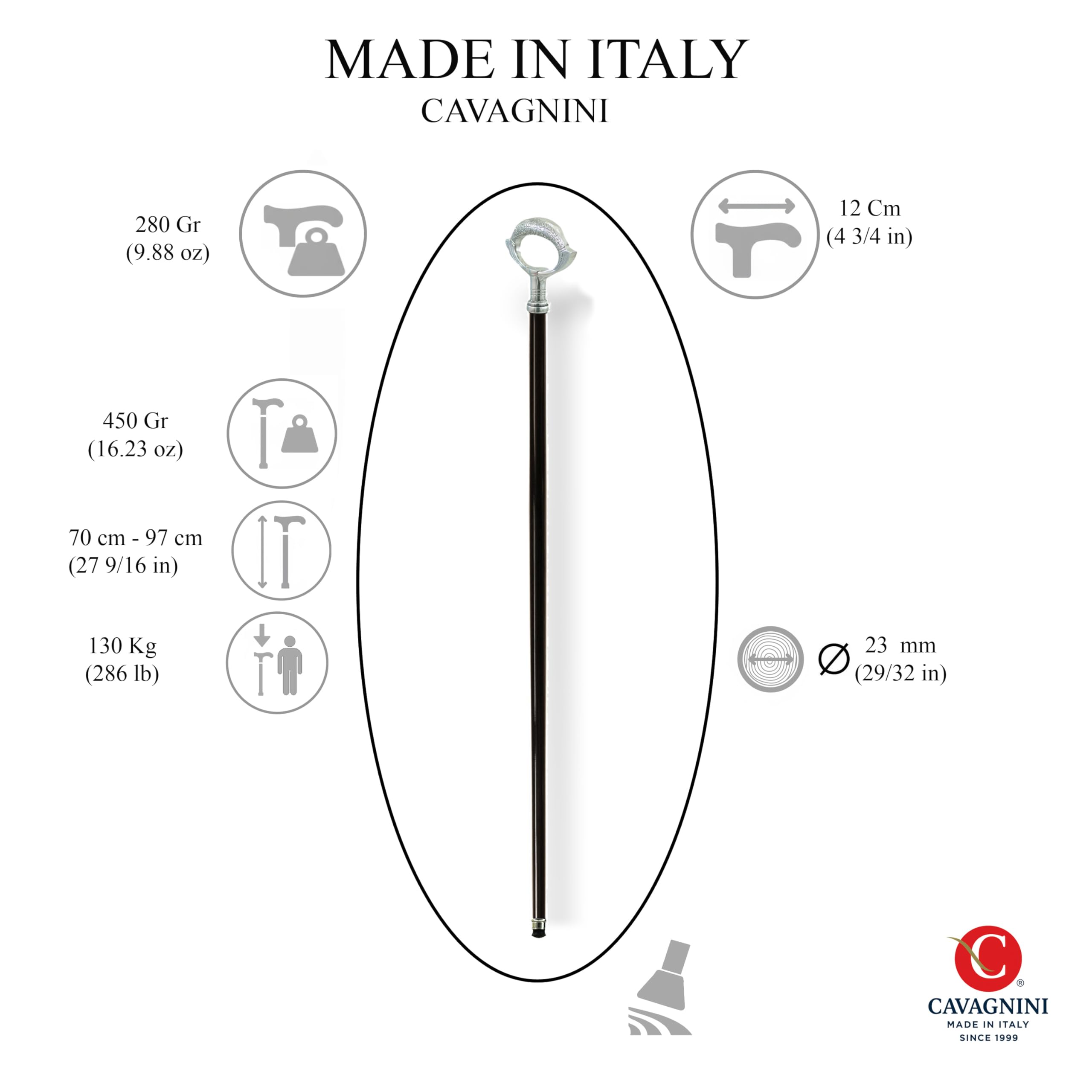 Elegante bastón de Madera Cavagnini para Hombre y Mujer, Fabricado en Italia