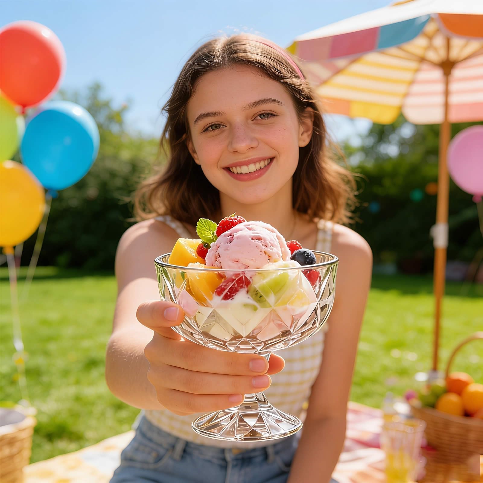 Set di 6 ciotole da dessert in vetro da 290 ml, per gelato e gelato, in vetro intagliato, bicchieri da dessert in stile cristallo, per budino, trivellini, frutta e yogurt