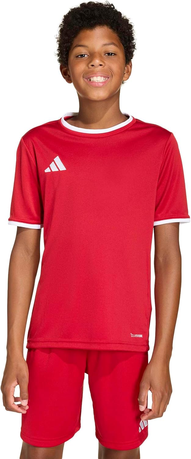 adidas Boys Entrada 26 Soccer Jersey - Climacool Tech, 100% Recycled Polyester, Crew Neck Regular Fit