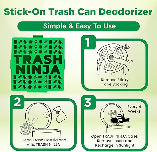 Vista 7 de Trash Ninja - Desodorizador y eliminador de olores (paquete de 2) para botes de basura de interiores de hasta 10 galones, fabricado con carbón