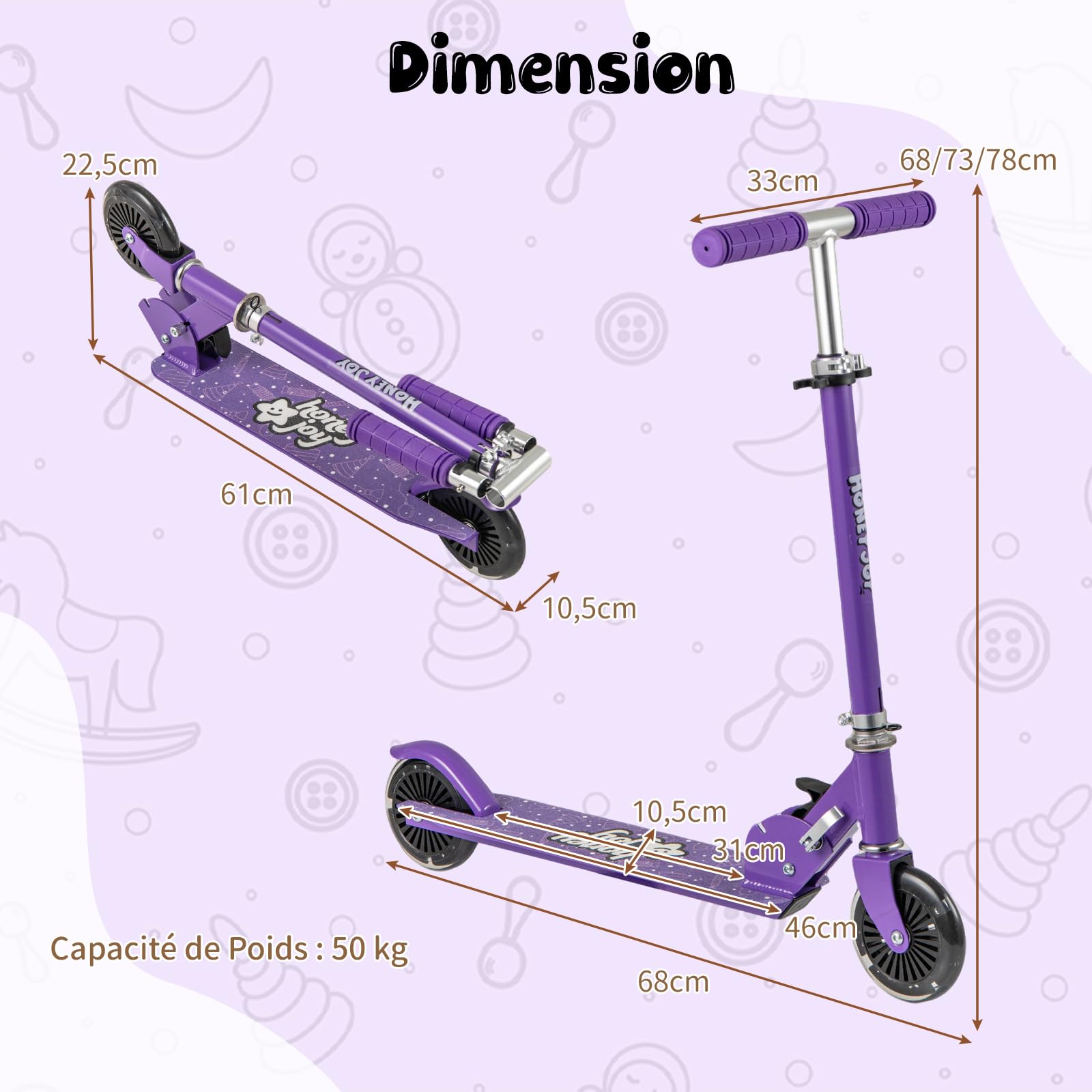 COSTWAY Trottinette Enfant Pliable avec Roulement ABEC-5 & 3 Hauteurs Réglables, Trottinette Pro Enfants avec 2 Roues Clignotantes de 110mm & Béquille, Pont Elargi, Charge 50kg pour 3-8 Ans