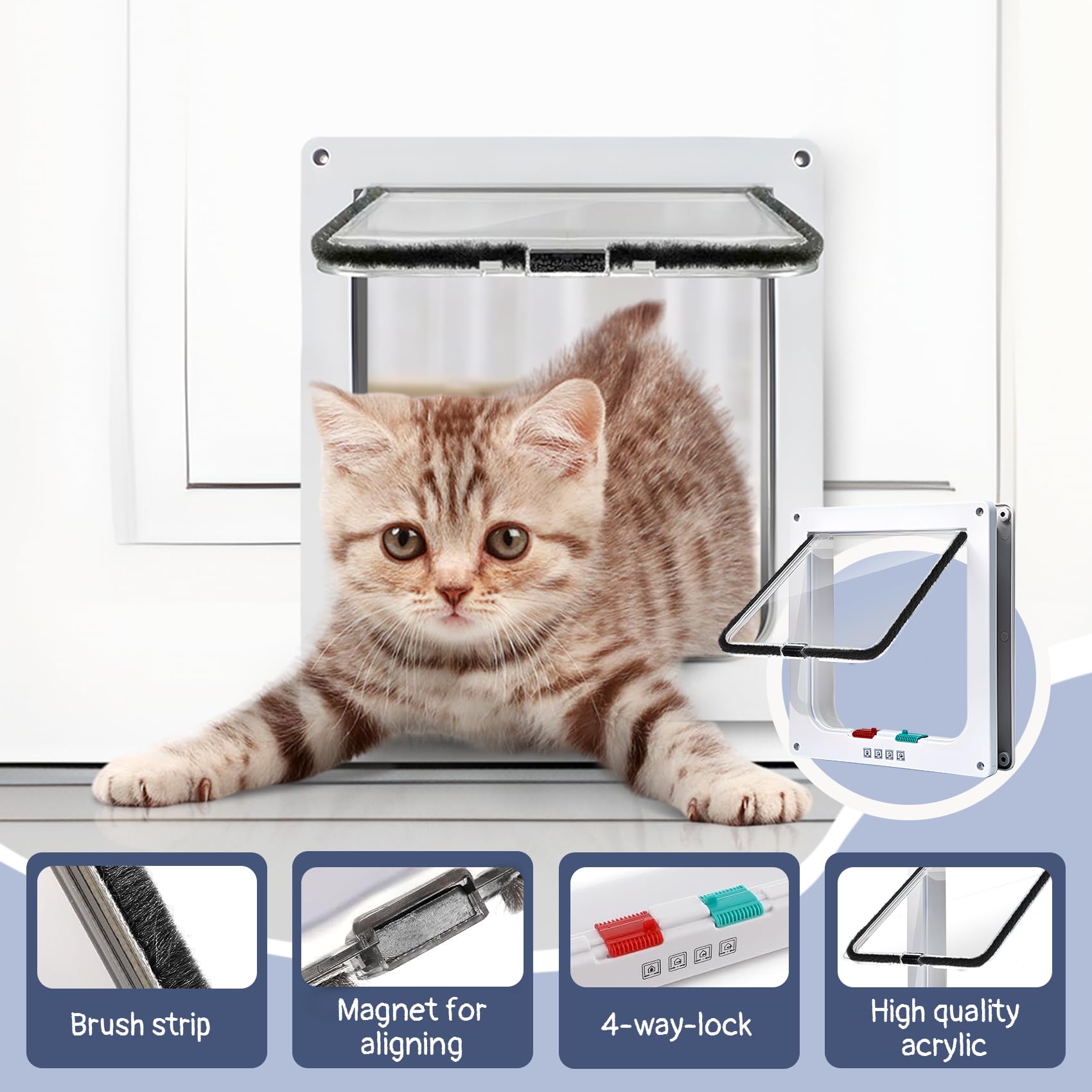 ABS-acryl kattenklep binnendeur, hondenklep voor honden, kattendeur veiligheids-huisdierschuifdeur met 4-weg slot, hondendeur raam magneetsluiting voor muur, kattendeur, binnendeur ABS-acryl kattenklep binnendeur, hondenklep voor honden, kattendeur veiligheids-huisdierschuifdeur met 4-weg slot, hondendeur raam magneetsluiting voor muur, kattendeur, binnendeur