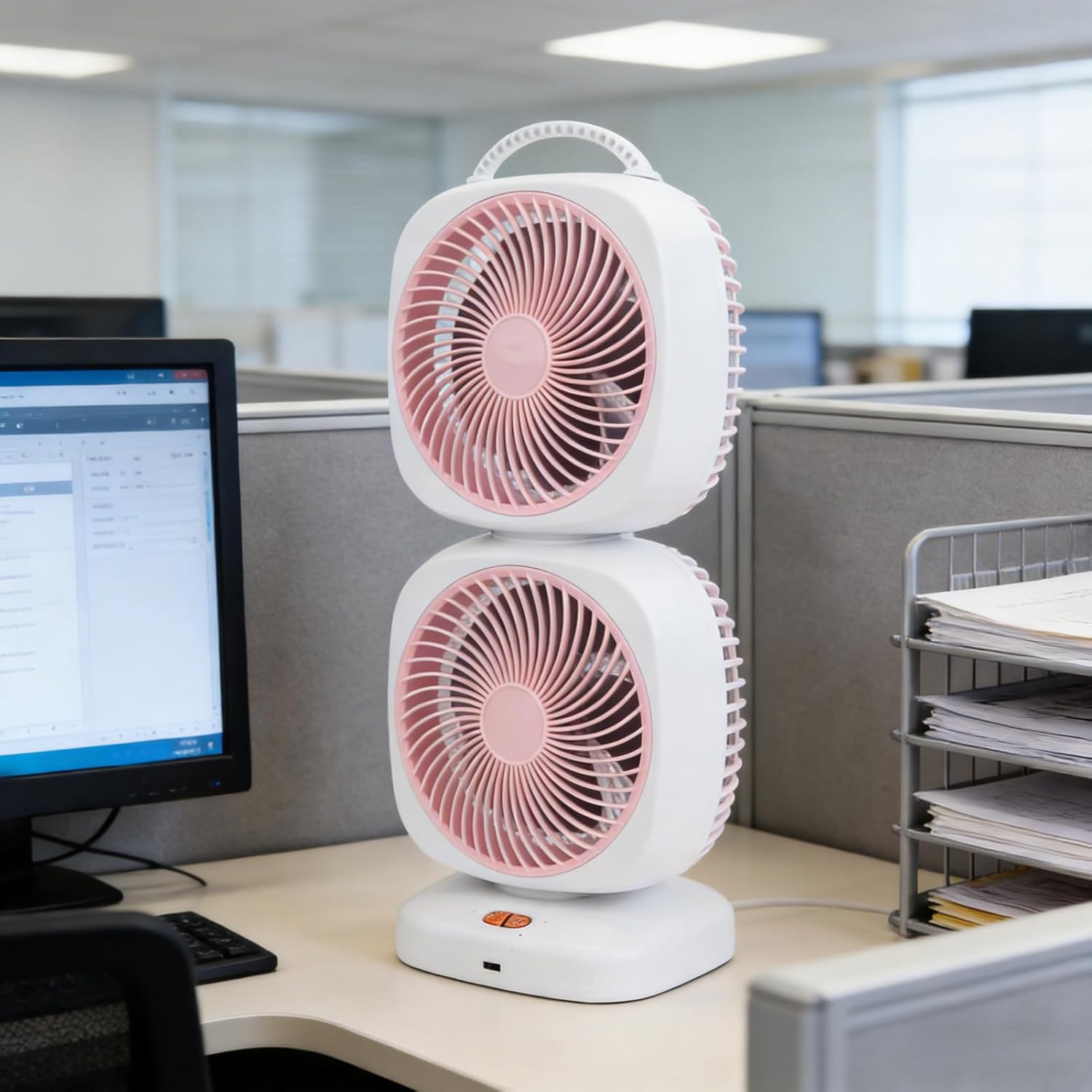 AMONIDA Dual Layer Desk Fan, Portable Air Circulator with 5 Speed Settings and Wide Angle Swing, for Home Office Outdoor Camping