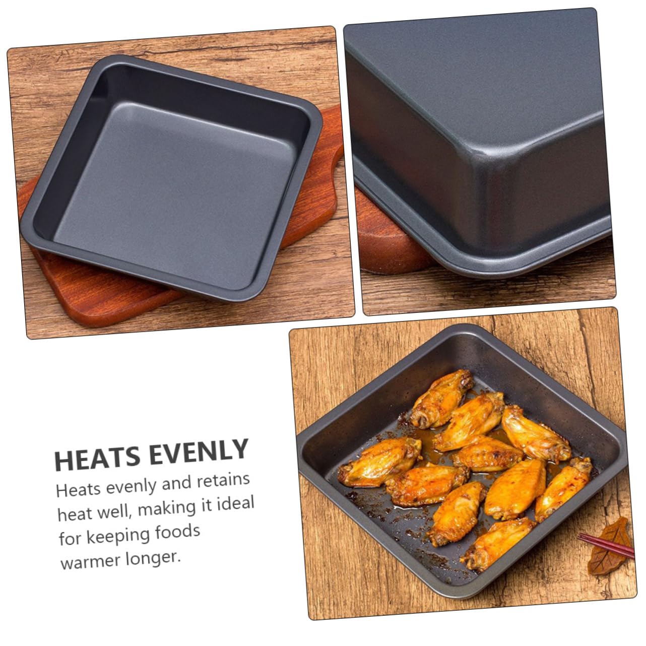 Plaque de Cuisson Carré 20 Cm en Acier Carbone Antiadhésive, Cuisson Uniforme pour Pizza et Barbecue, Compatible Four, Ustensile la Cuisine Professionnel,