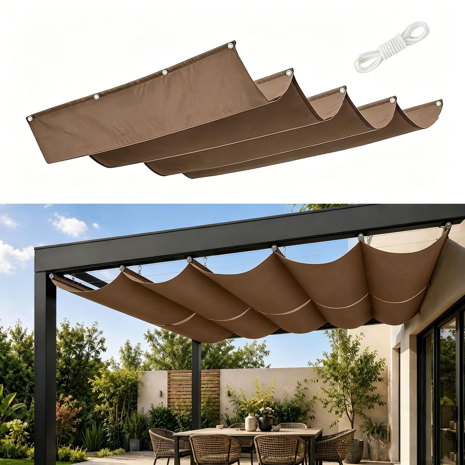 Voile d'ombrage rétractable vague en tissu PES durable et résistant pour patio haut de gamme